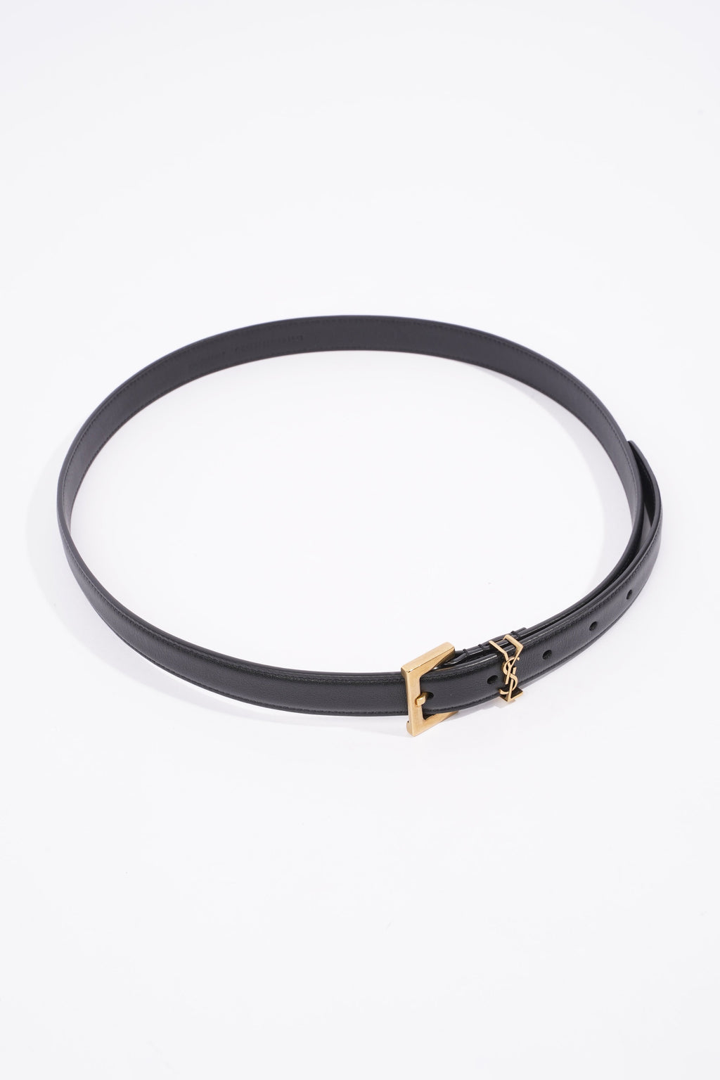 Saint Laurent Cassandre Belt With Square Buckle Black Leather 85cm