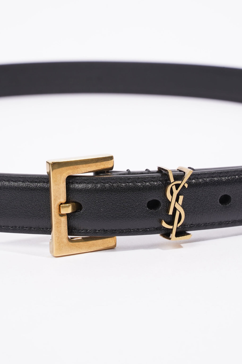 Saint Laurent Cassandre Belt With Square Buckle Black Leather 85cm
