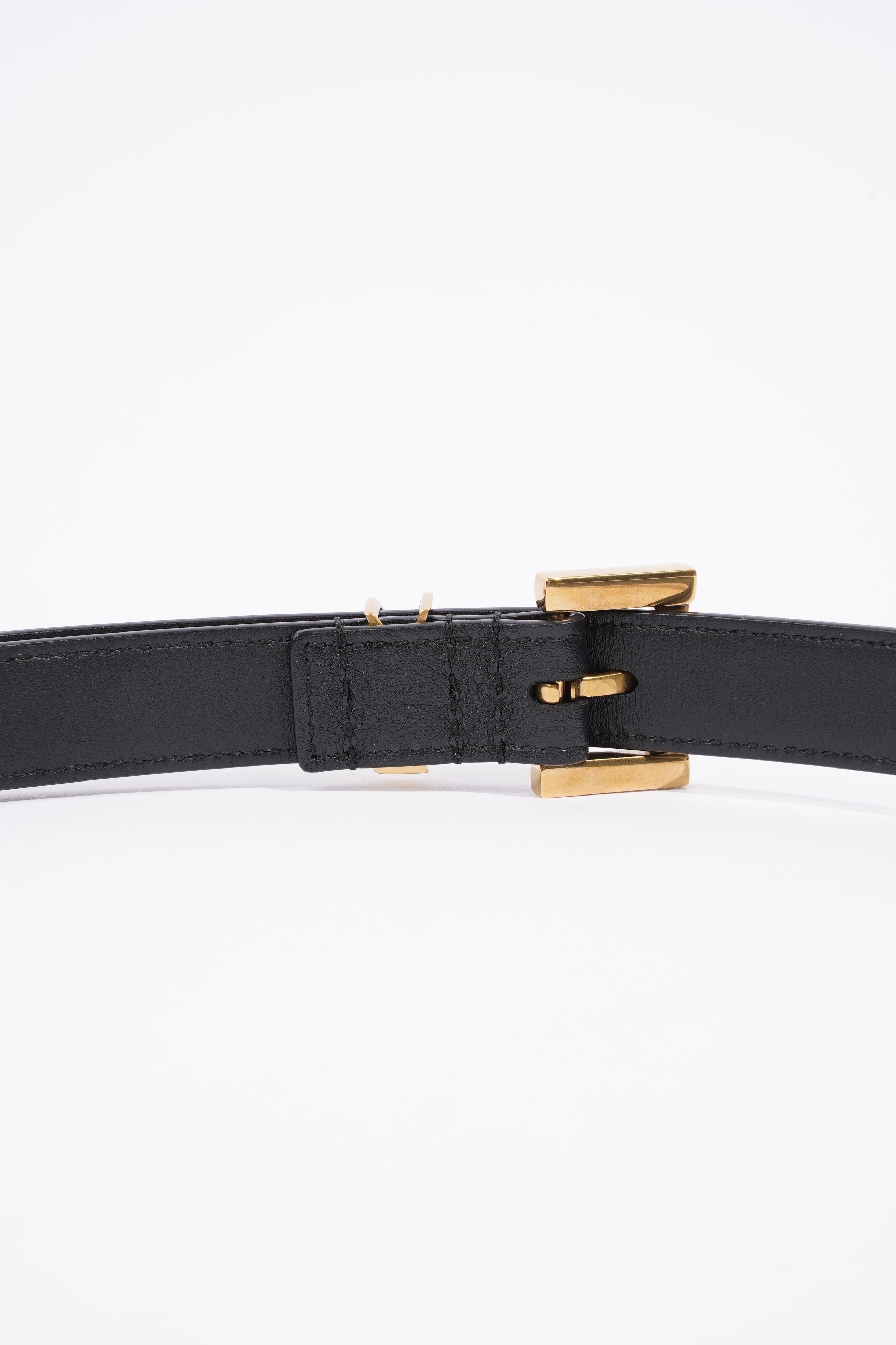 Saint Laurent Cassandre Belt With Square Buckle Black Leather 85cm