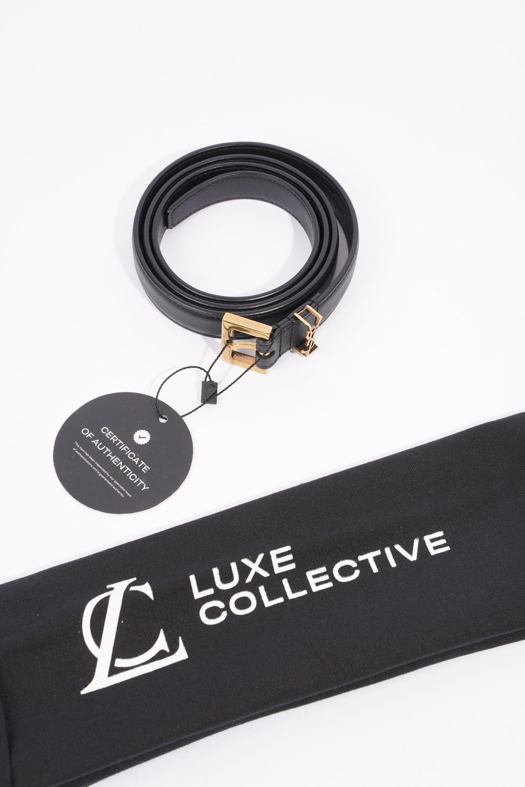 Saint Laurent Cassandre Belt With Square Buckle Black Leather 85cm