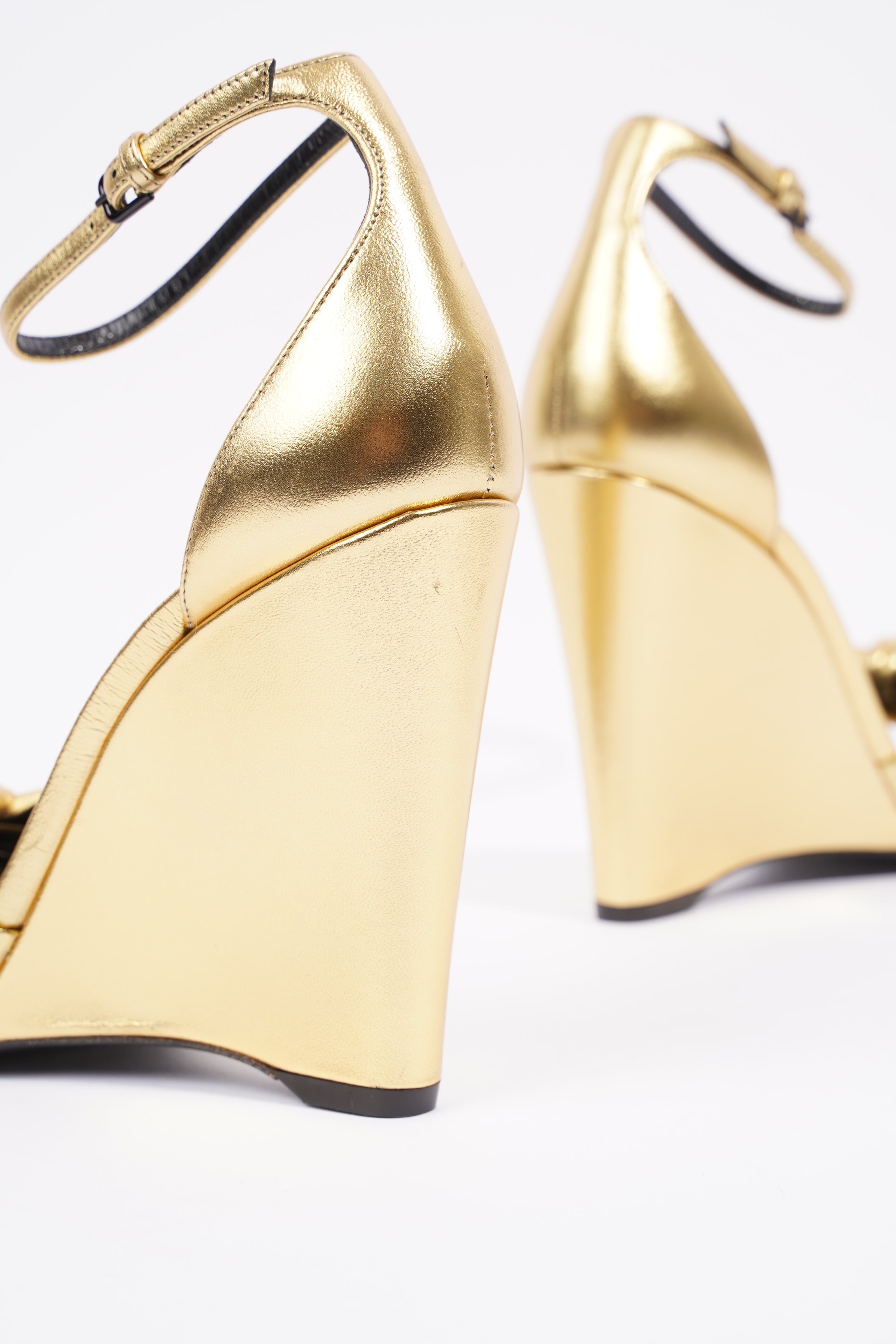Saint Laurent Lila Wedge 105 Gold Leather EU 39 UK 6