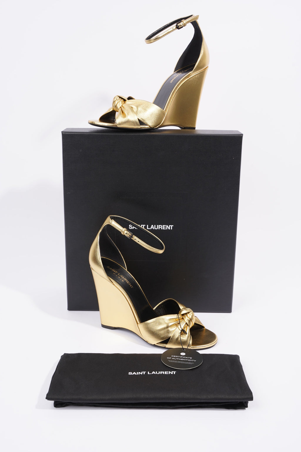 Saint Laurent Lila Wedge 105 Gold Leather EU 39 UK 6