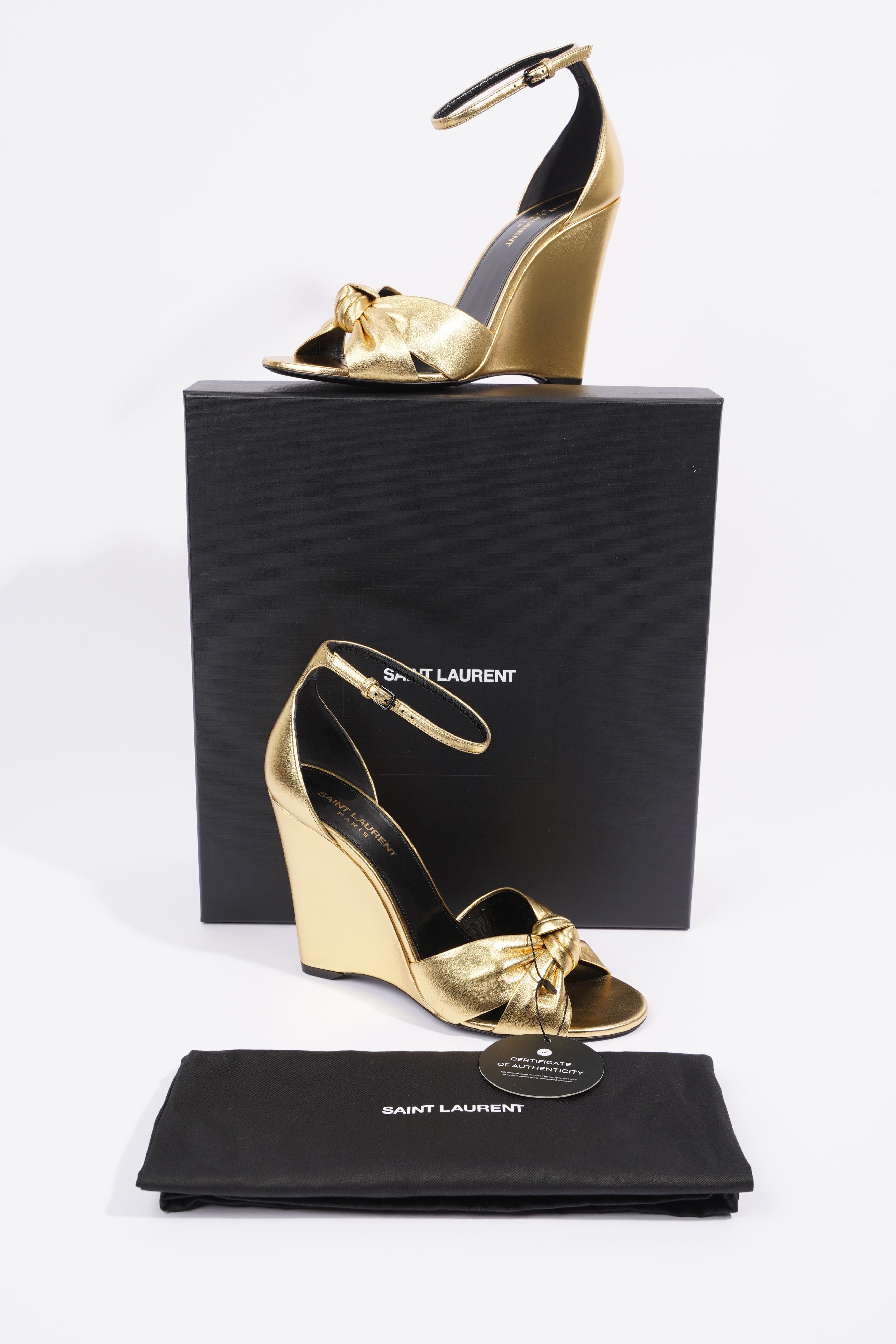 Saint Laurent Lila Wedge 105 Gold Leather EU 39 UK 6