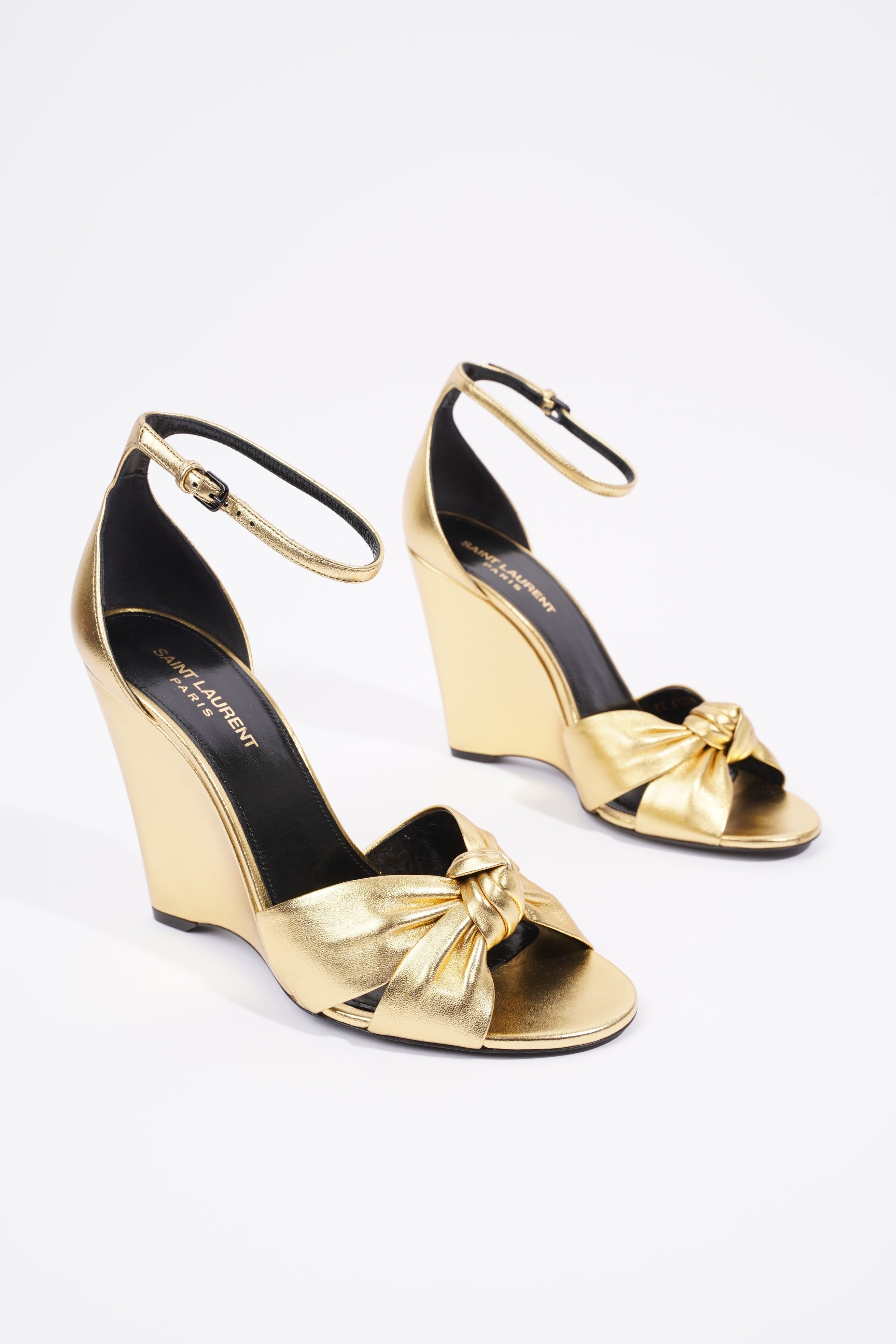 Saint Laurent Lila Wedge 105 Gold Leather EU 39 UK 6