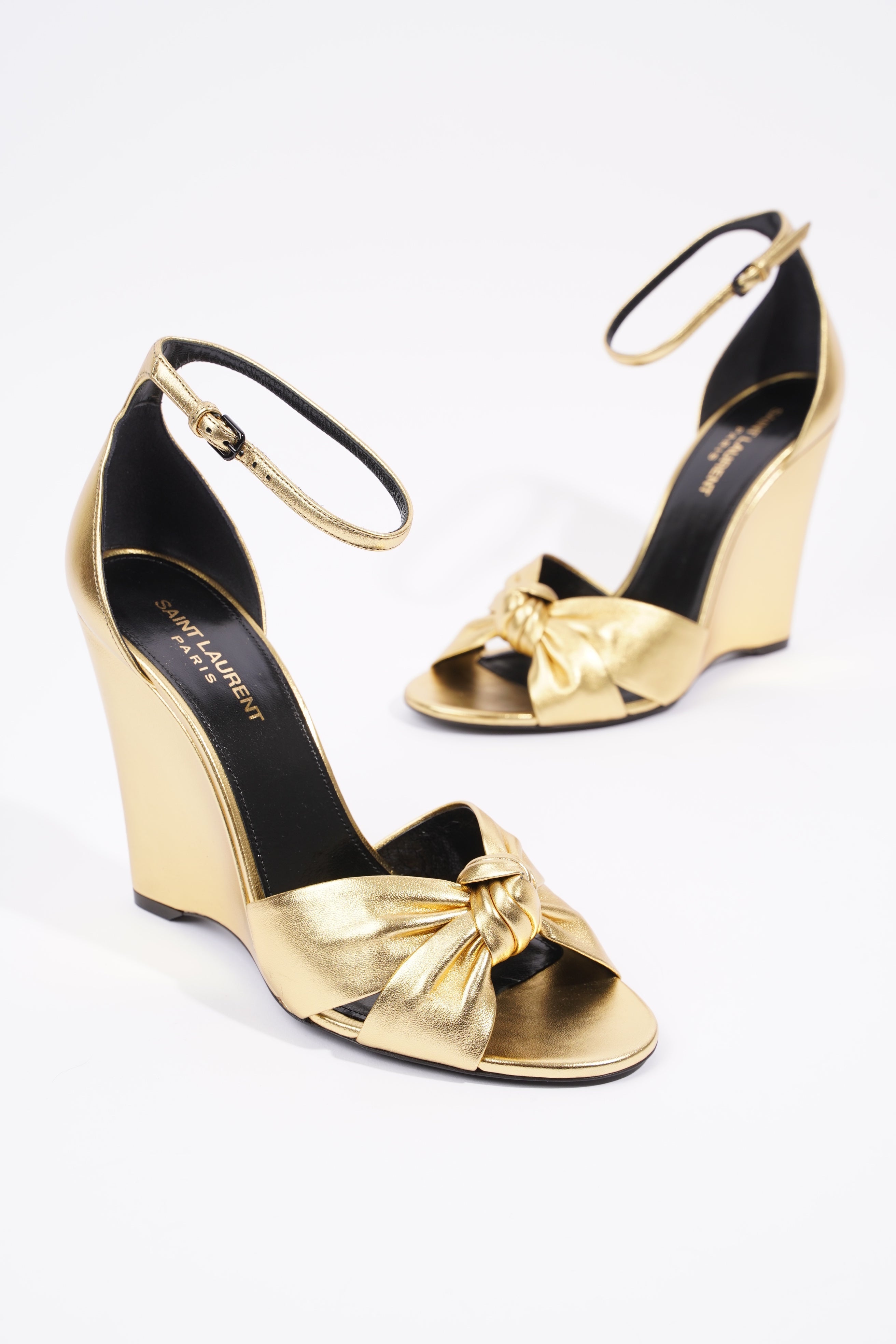 Saint Laurent Lila Wedge 105 Gold Leather EU 39 UK 6