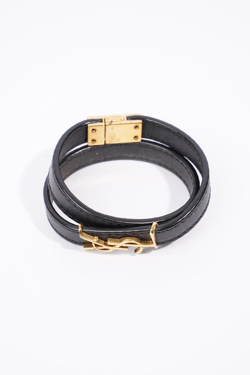 Saint Laurent Double Wrap Bracelet Black / Gold Leather