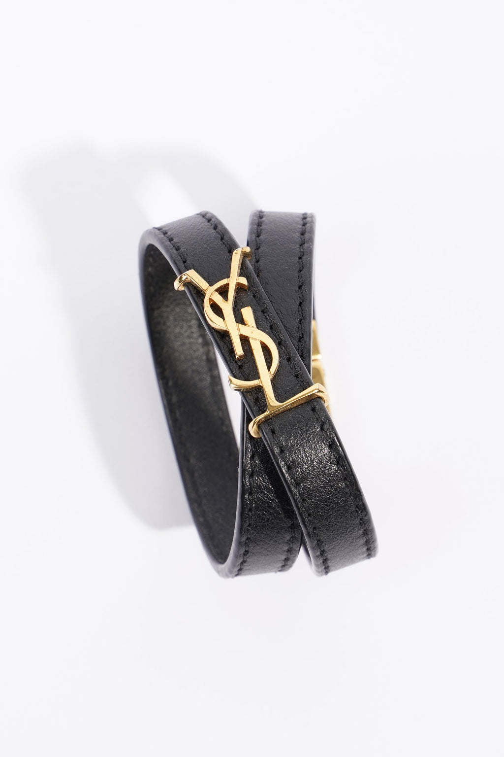 Saint Laurent Double Wrap Bracelet Black / Gold Leather
