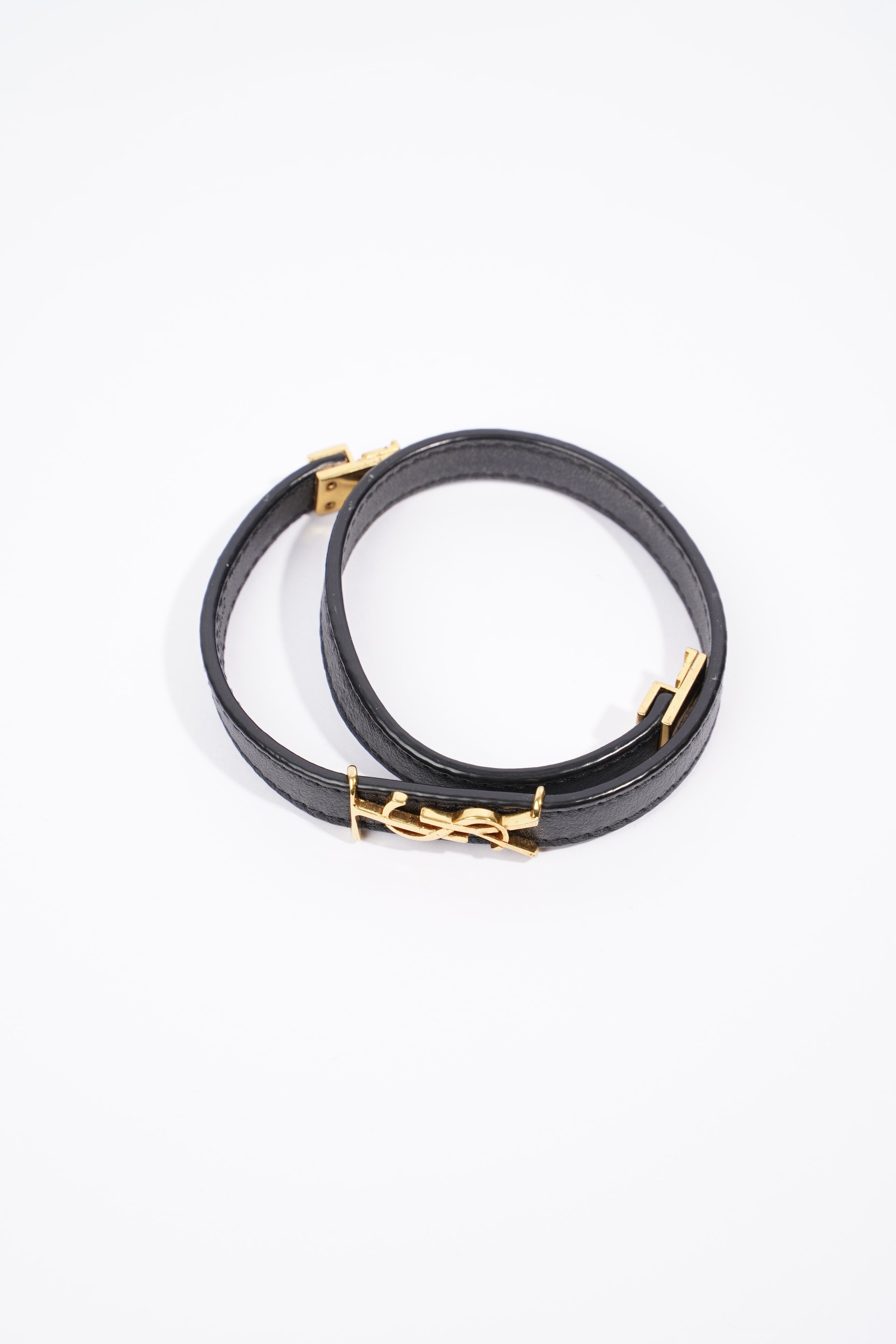 Saint Laurent Double Wrap Bracelet Black / Gold Leather