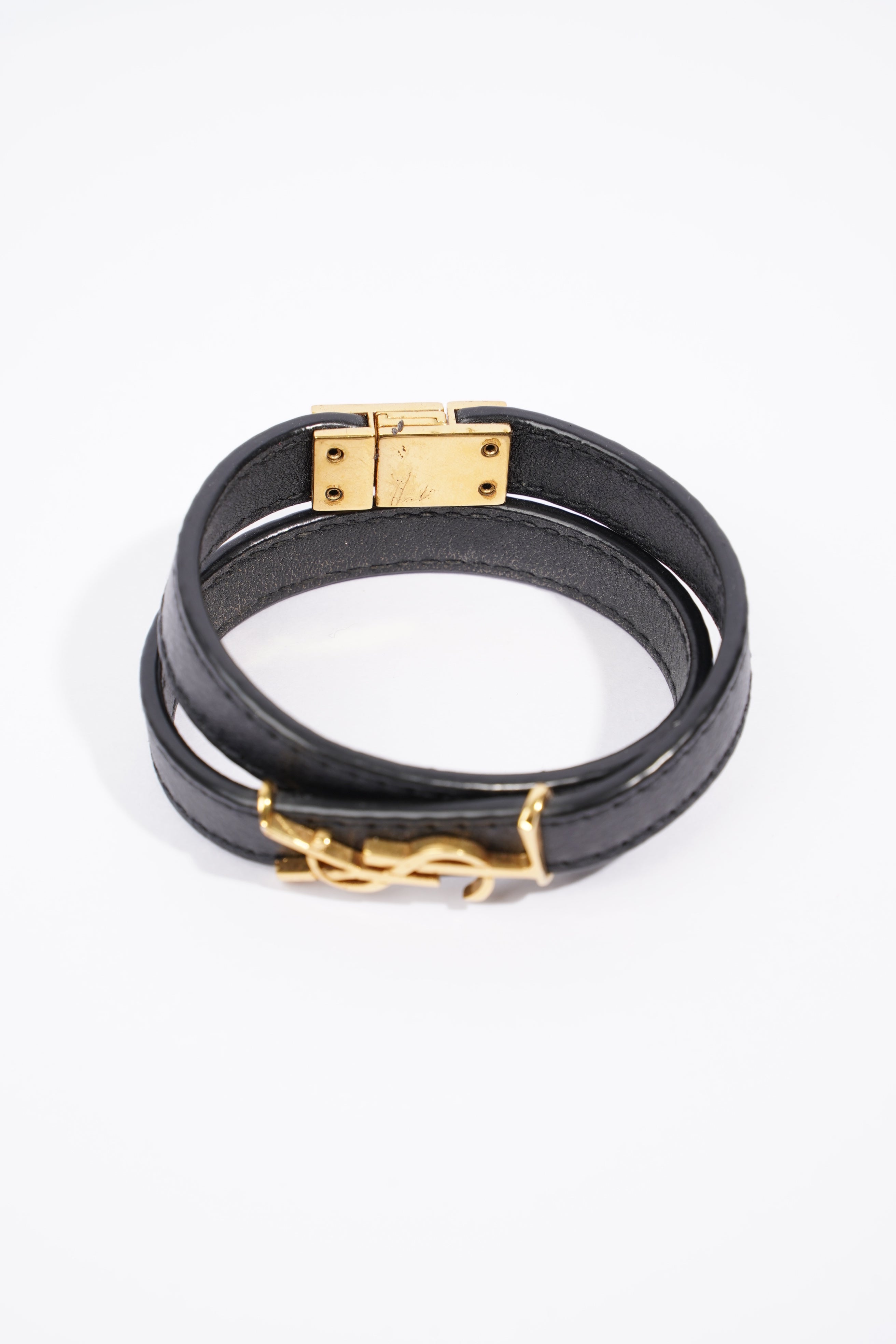 Saint Laurent Double Wrap Bracelet Black / Gold Leather