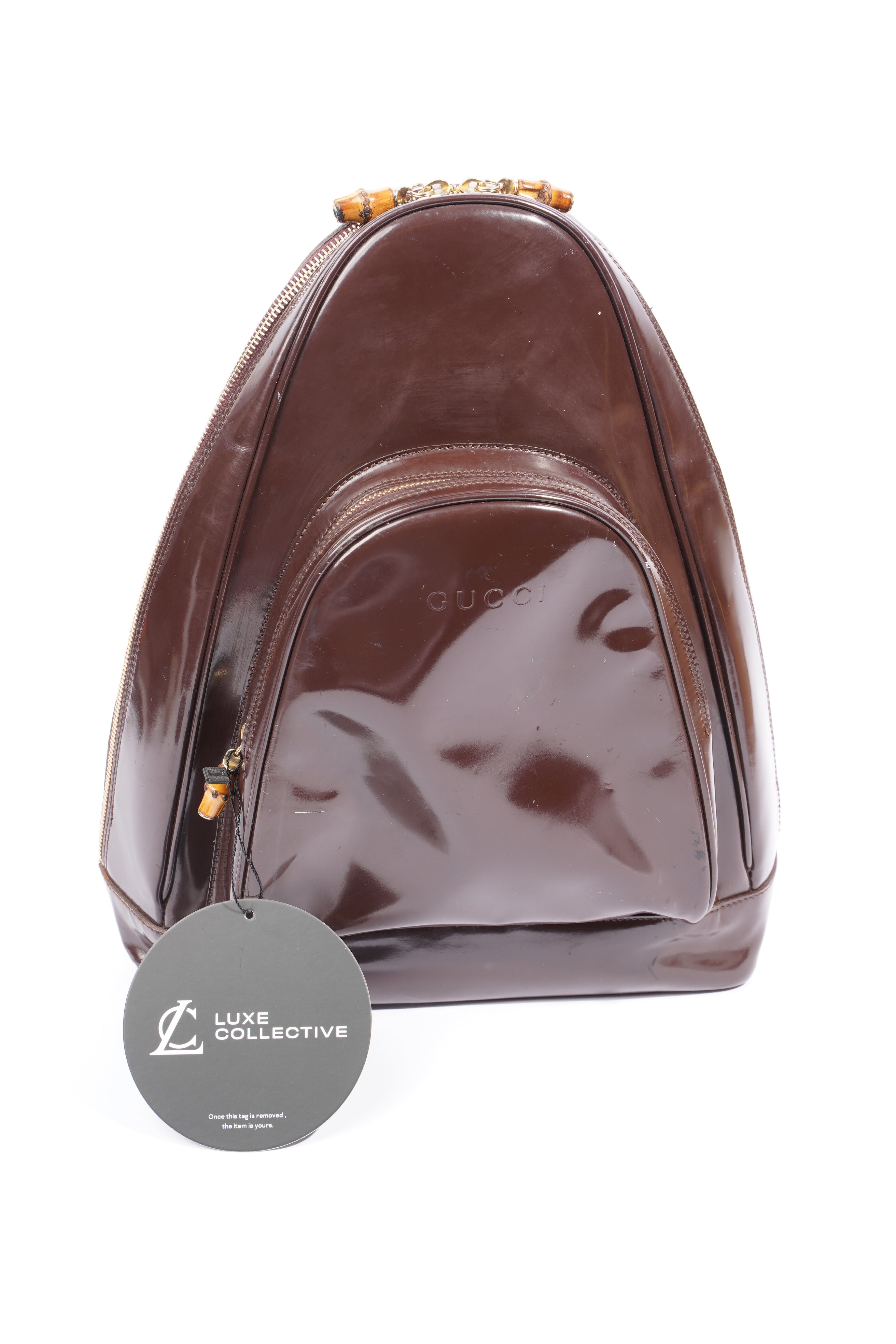 Gucci Bamboo Sling Bag Brown Patent Leather