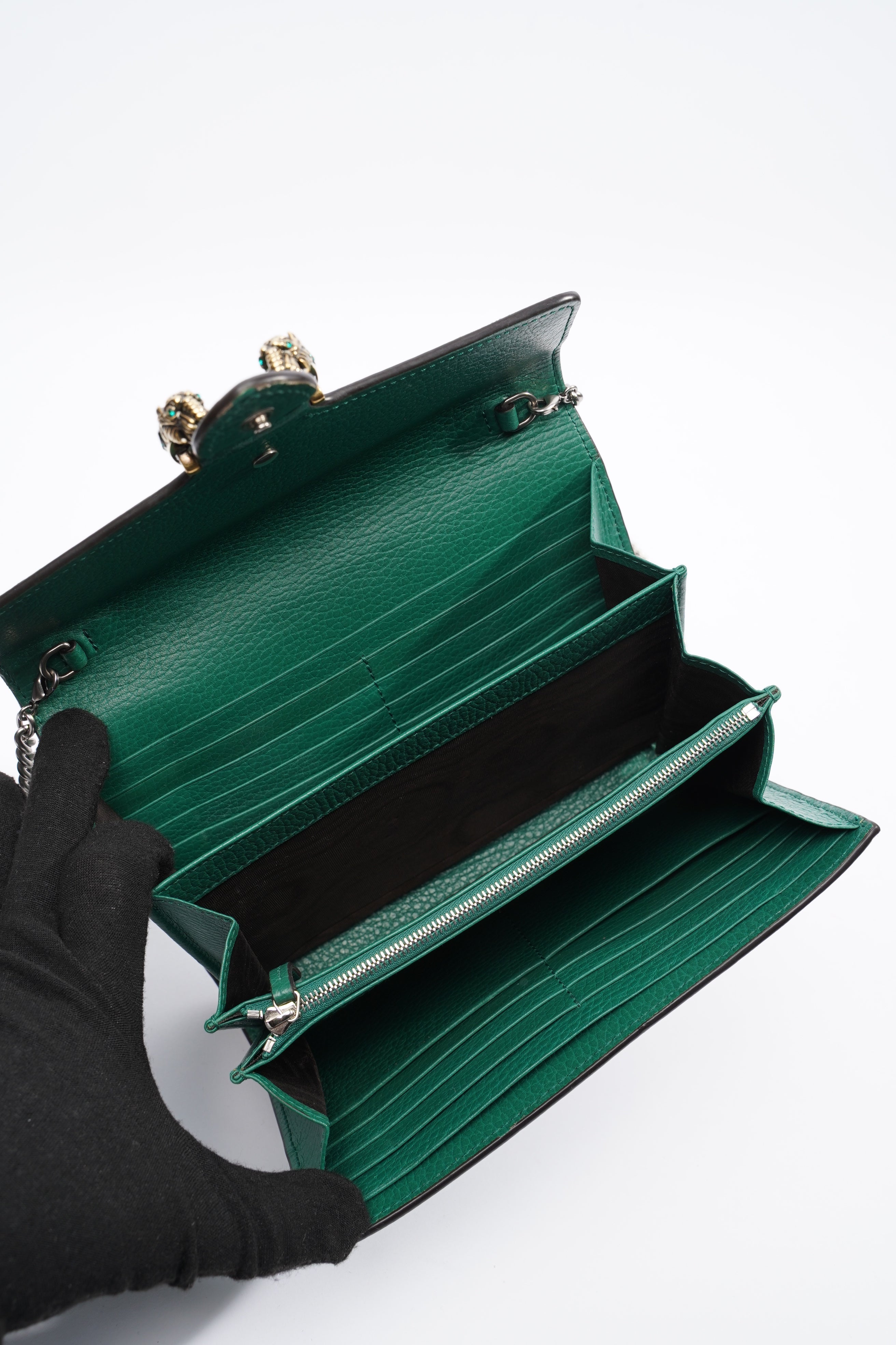 Gucci Dionysus Chain Wallet Green Leather