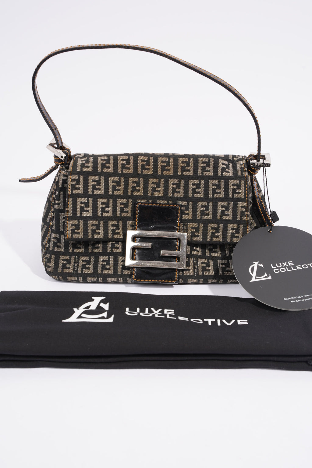 Fendi FF Monogram Baguette Black And Grey Canvas