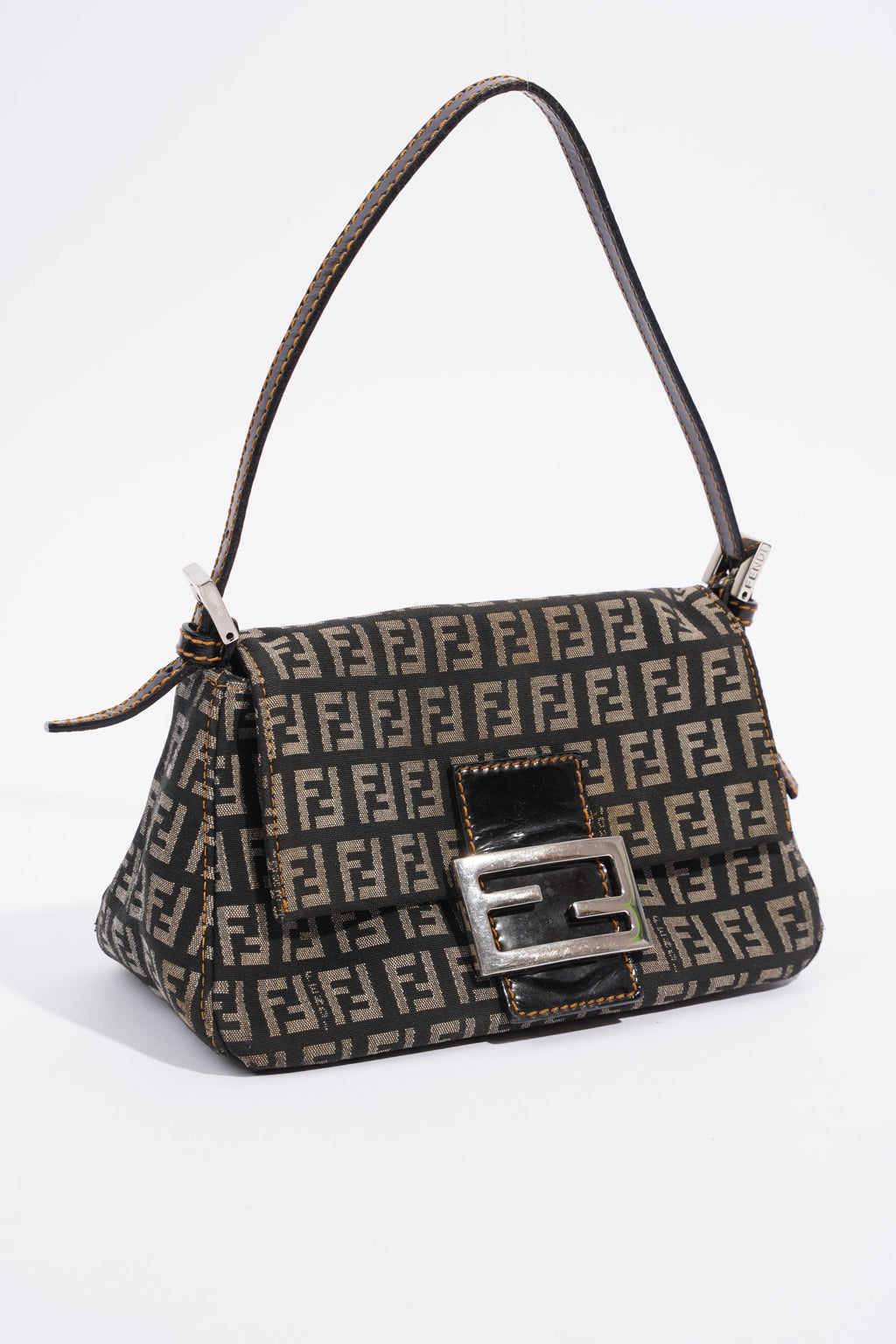 Fendi FF Monogram Baguette Black And Grey Canvas