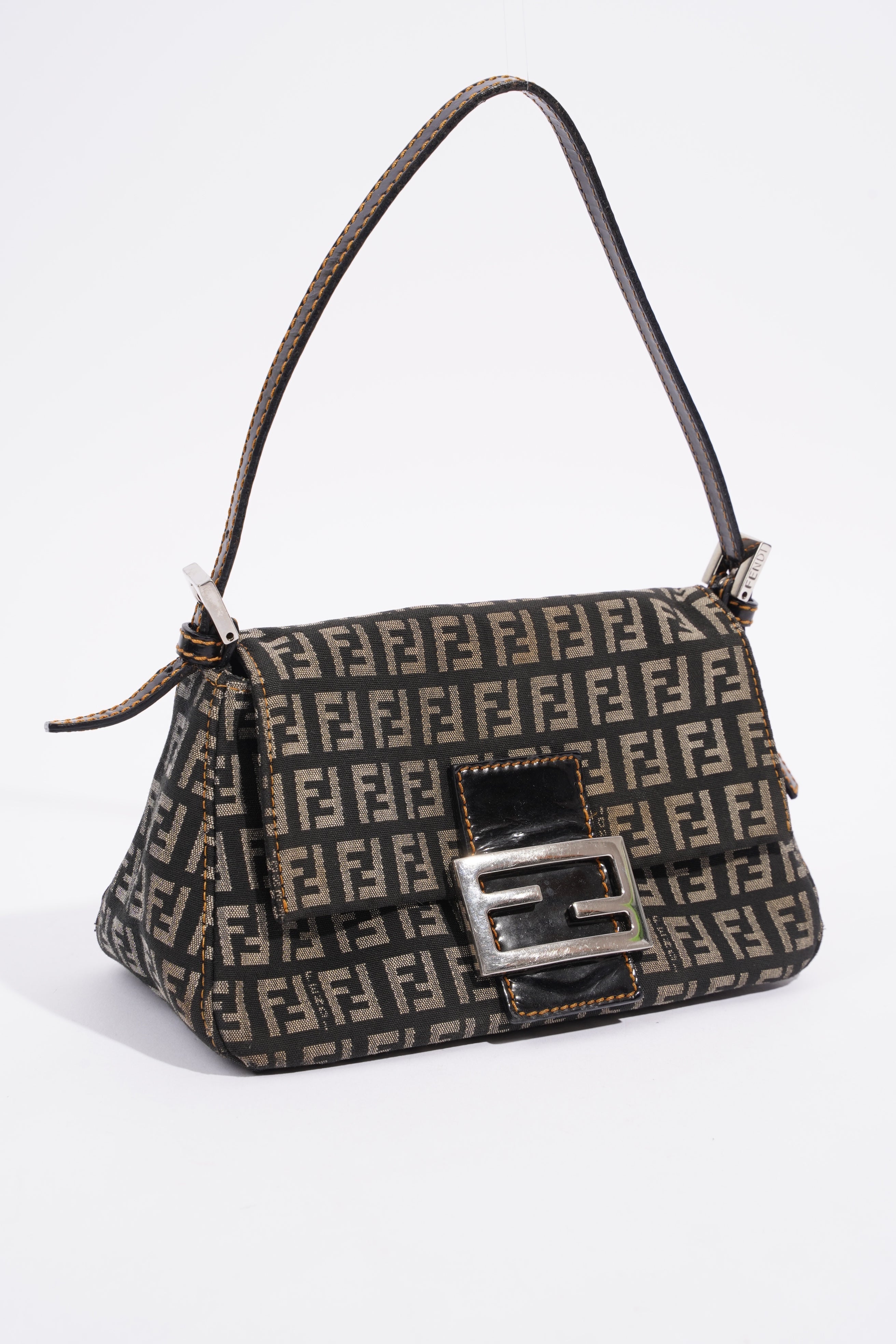 Fendi FF Monogram Baguette Black And Grey Canvas