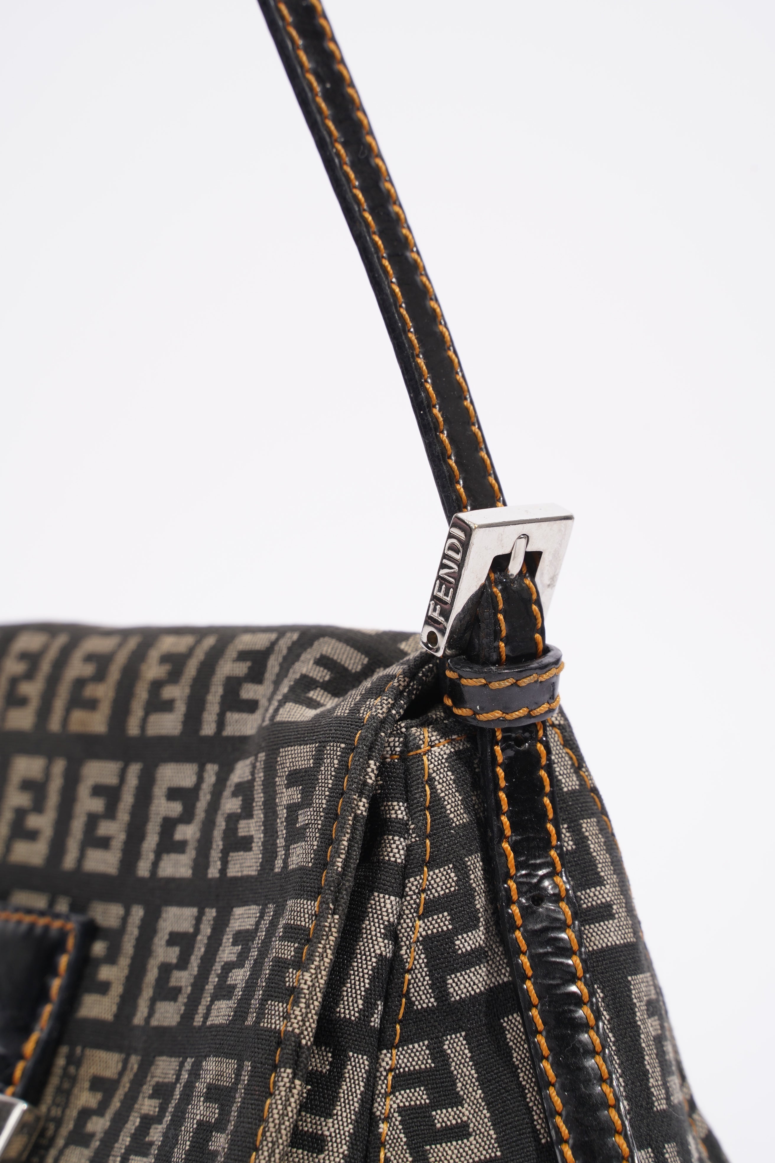 Fendi FF Monogram Baguette Black And Grey Canvas