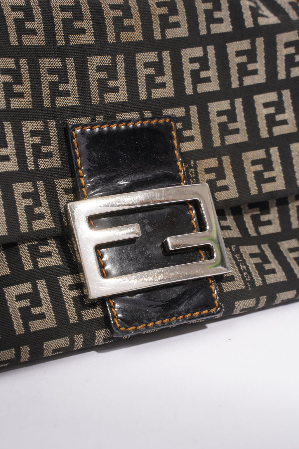 Fendi FF Monogram Baguette Black And Grey Canvas