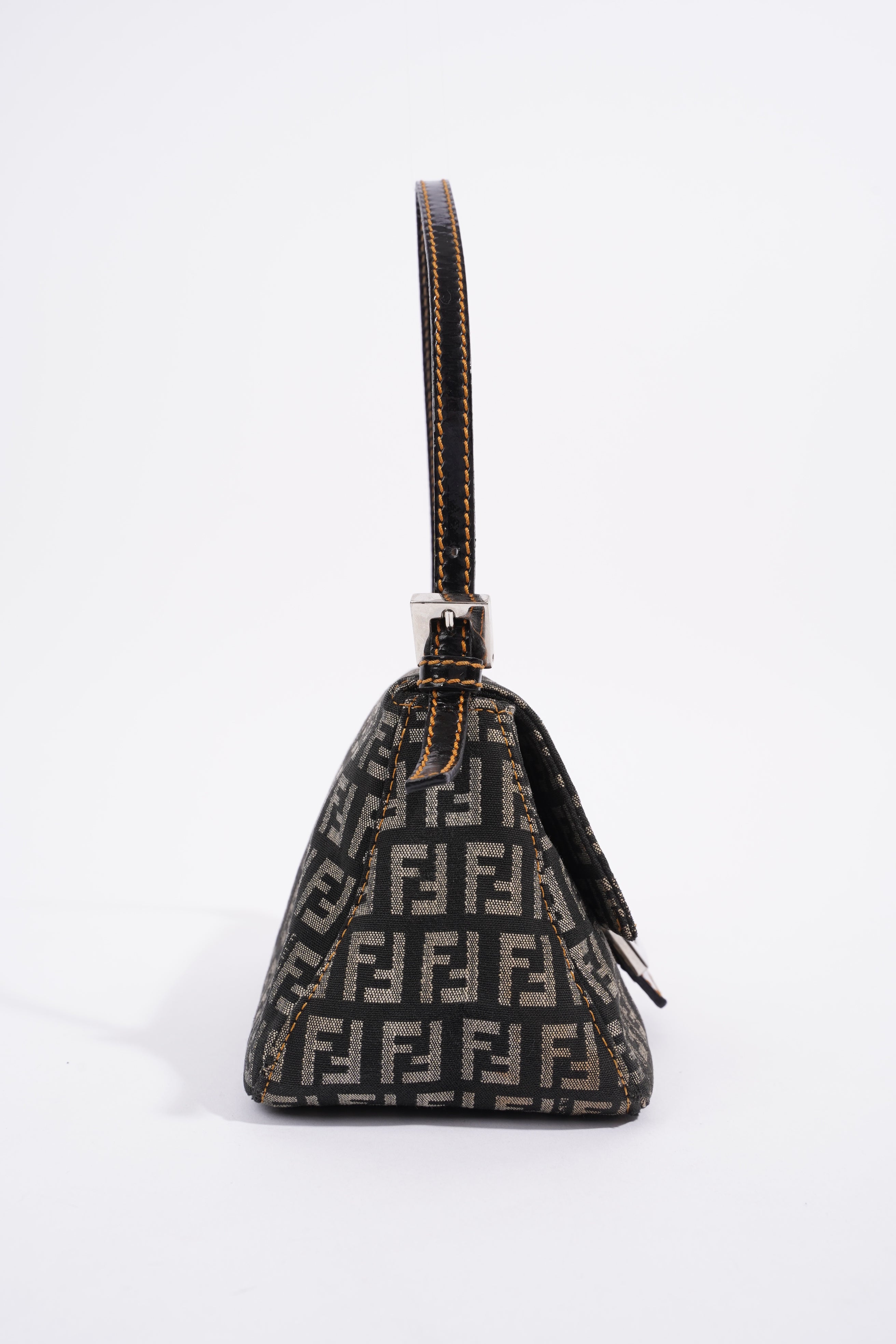 Fendi FF Monogram Baguette Black And Grey Canvas