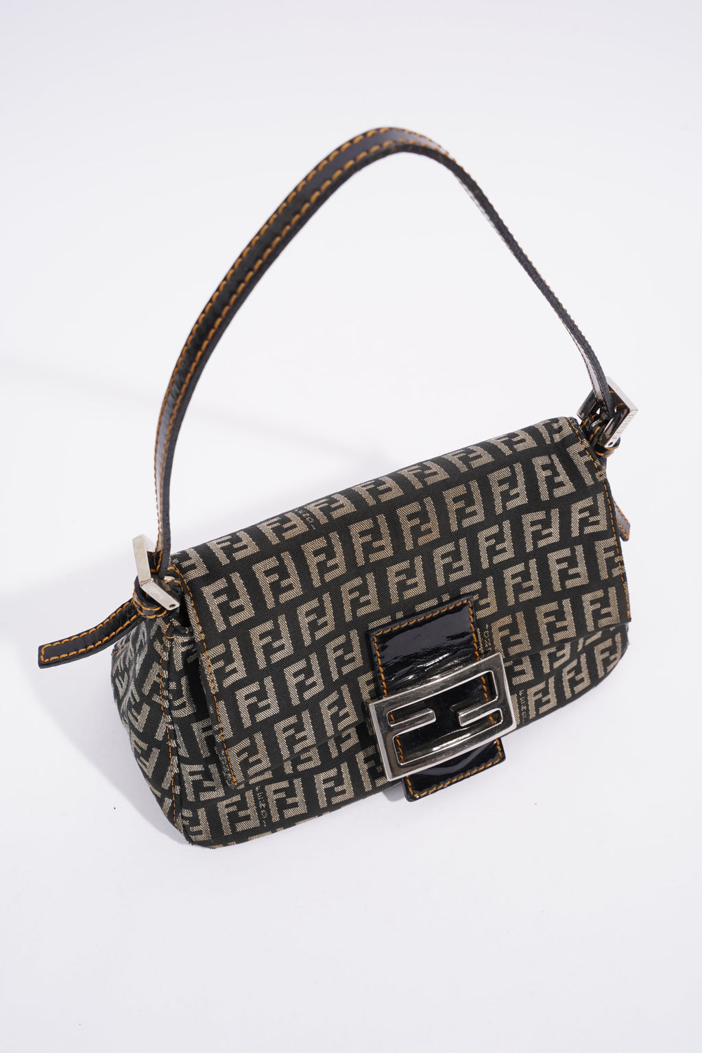 Fendi FF Monogram Baguette Black And Grey Canvas