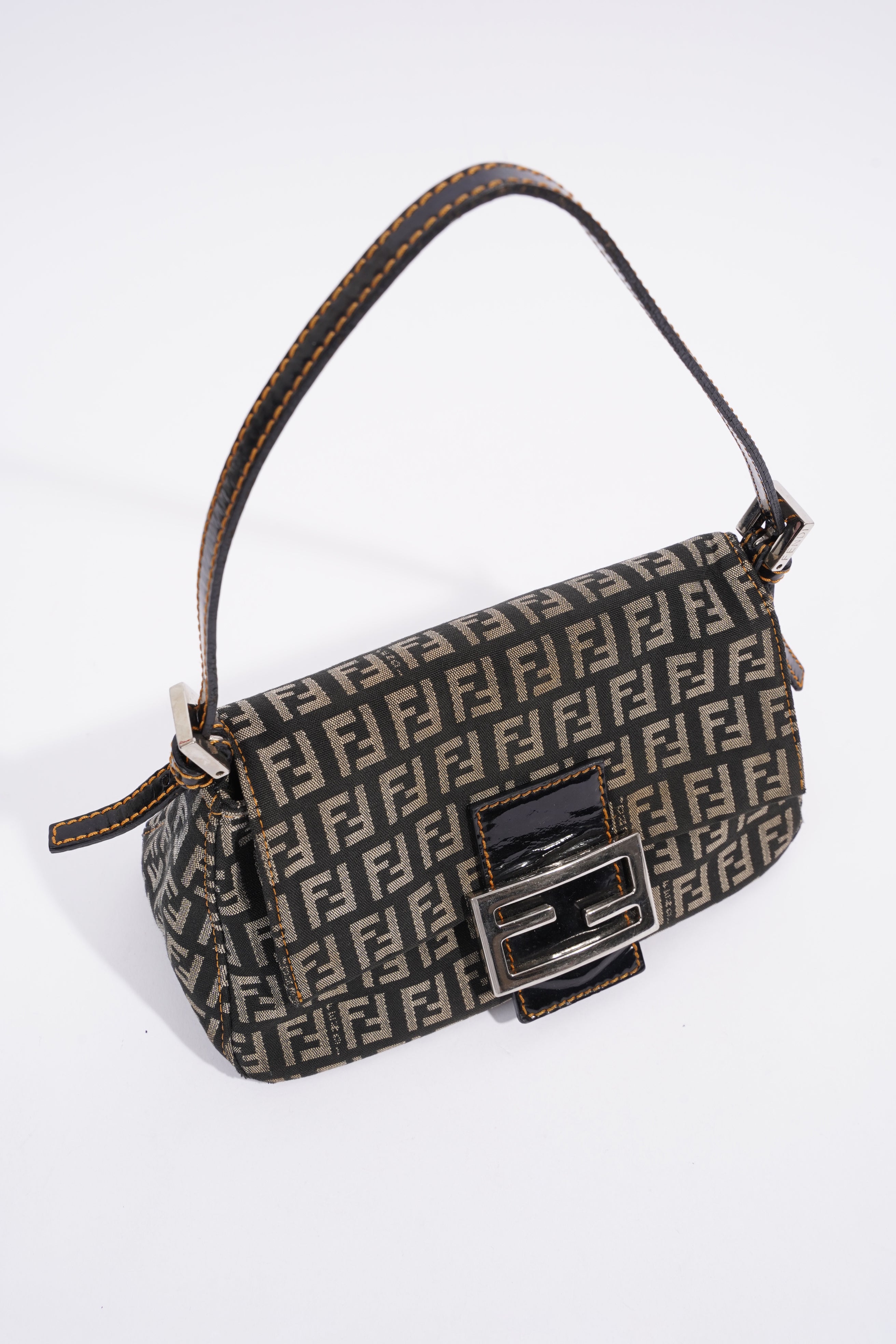 Fendi FF Monogram Baguette Black And Grey Canvas