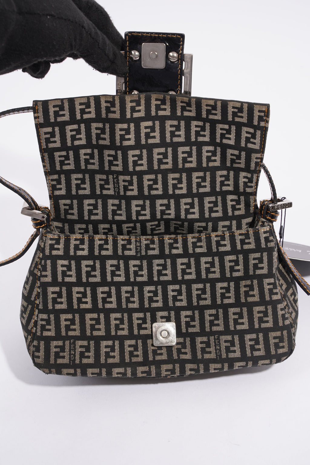 Fendi FF Monogram Baguette Black And Grey Canvas