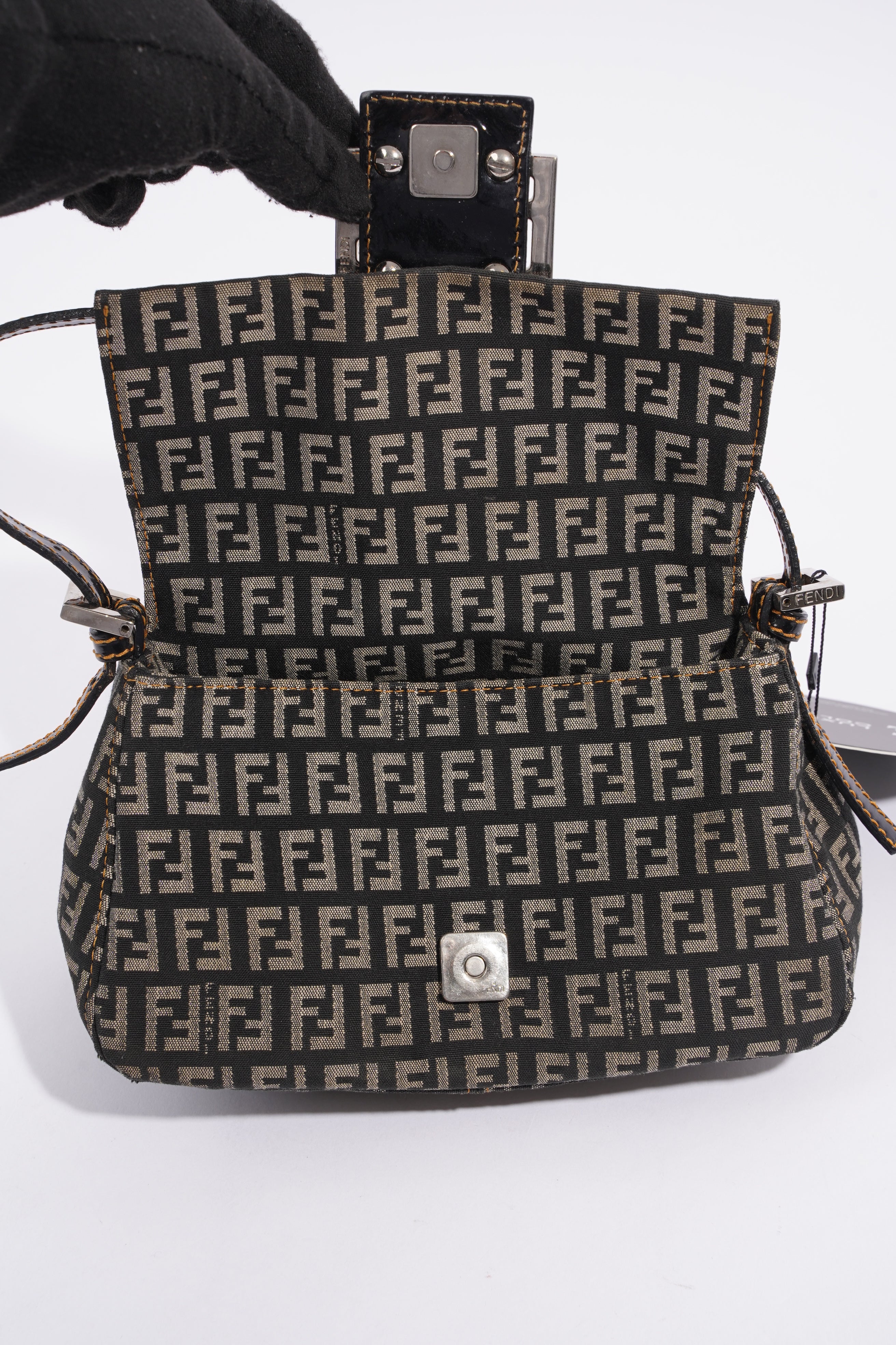 Fendi FF Monogram Baguette Black And Grey Canvas