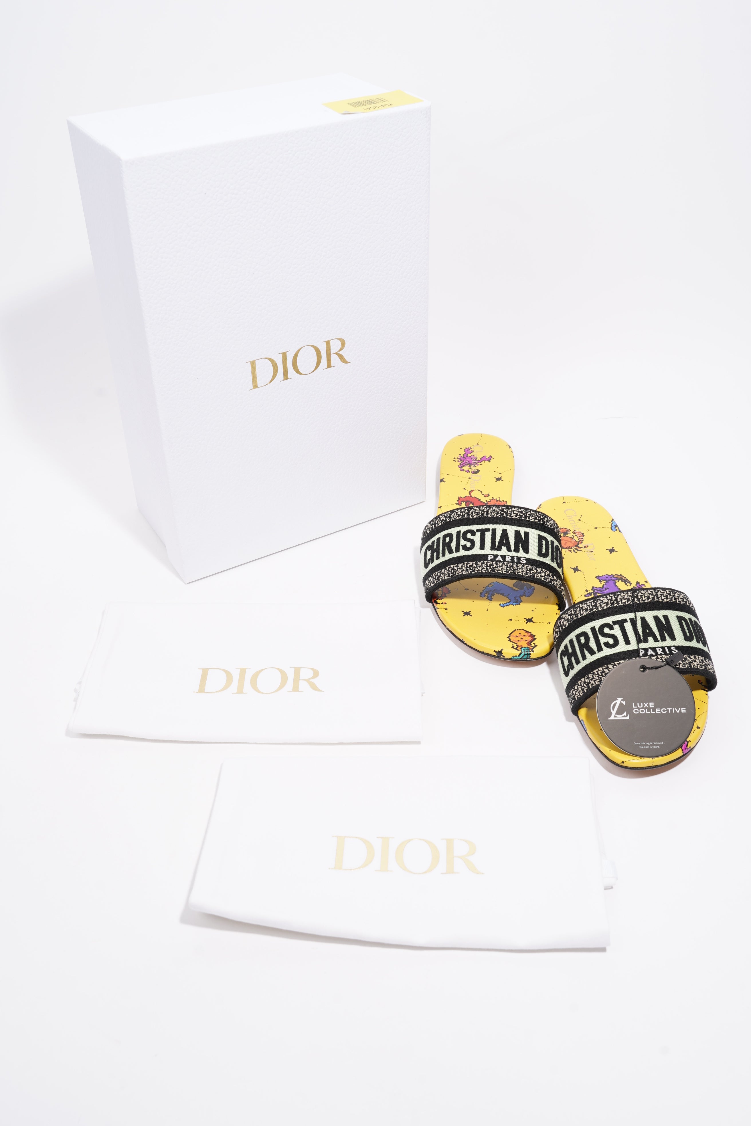 Christian Dior Dway Sandal Yellow / Black Canvas EU 42 UK 9