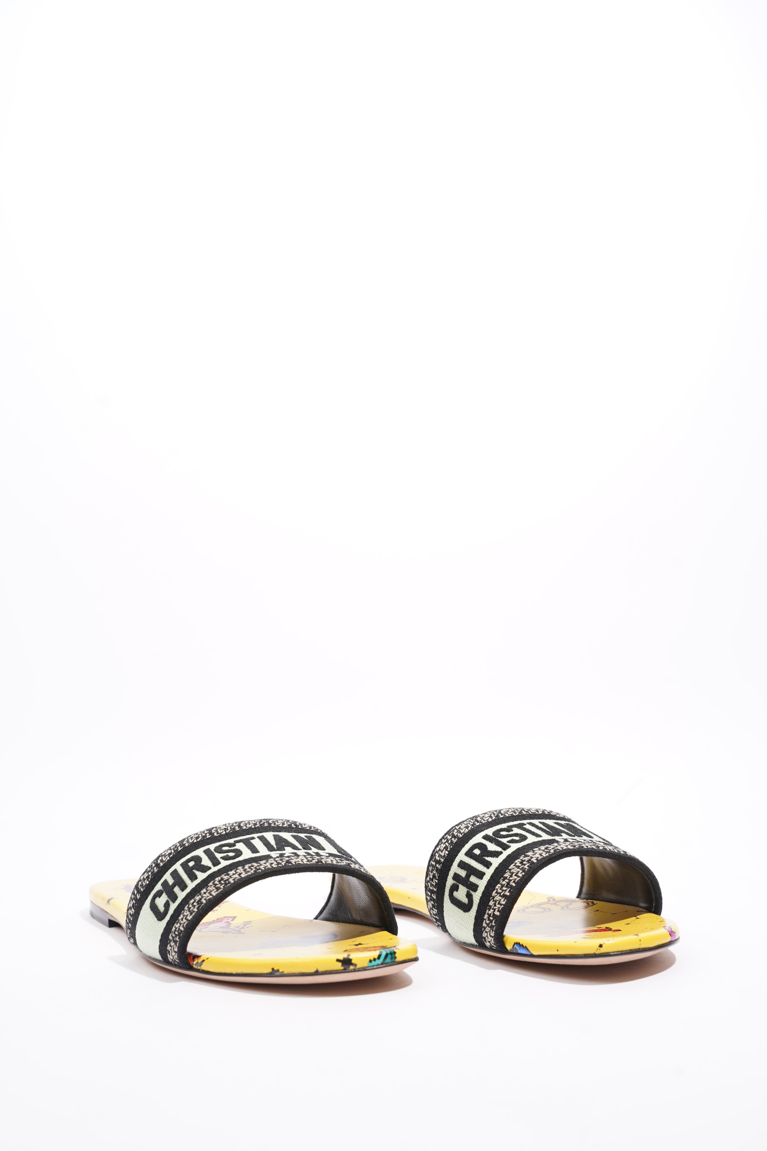 Christian Dior Dway Sandal Yellow / Black Canvas EU 42 UK 9
