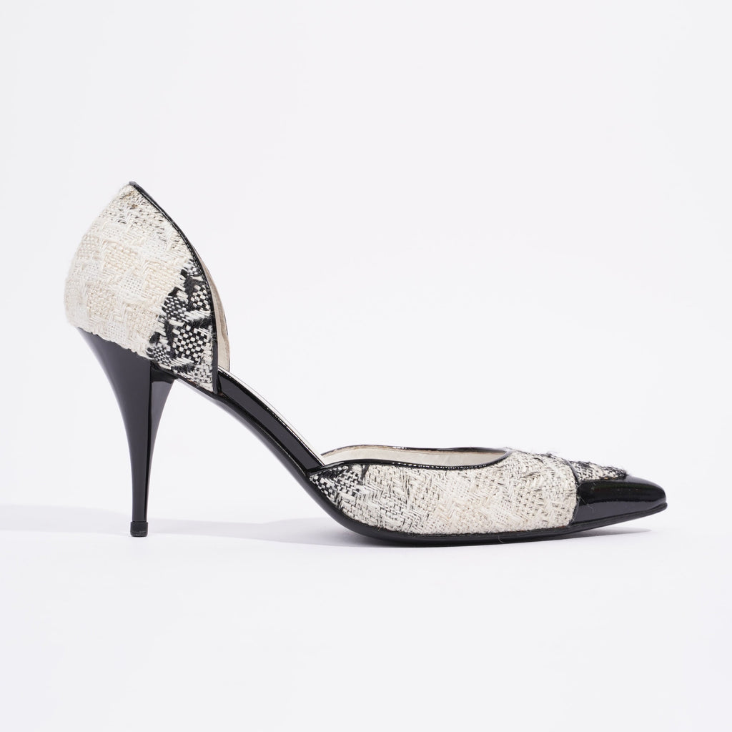 Chanel CC D'Orsay White / Black Tweed EU 38.5 UK 5.5