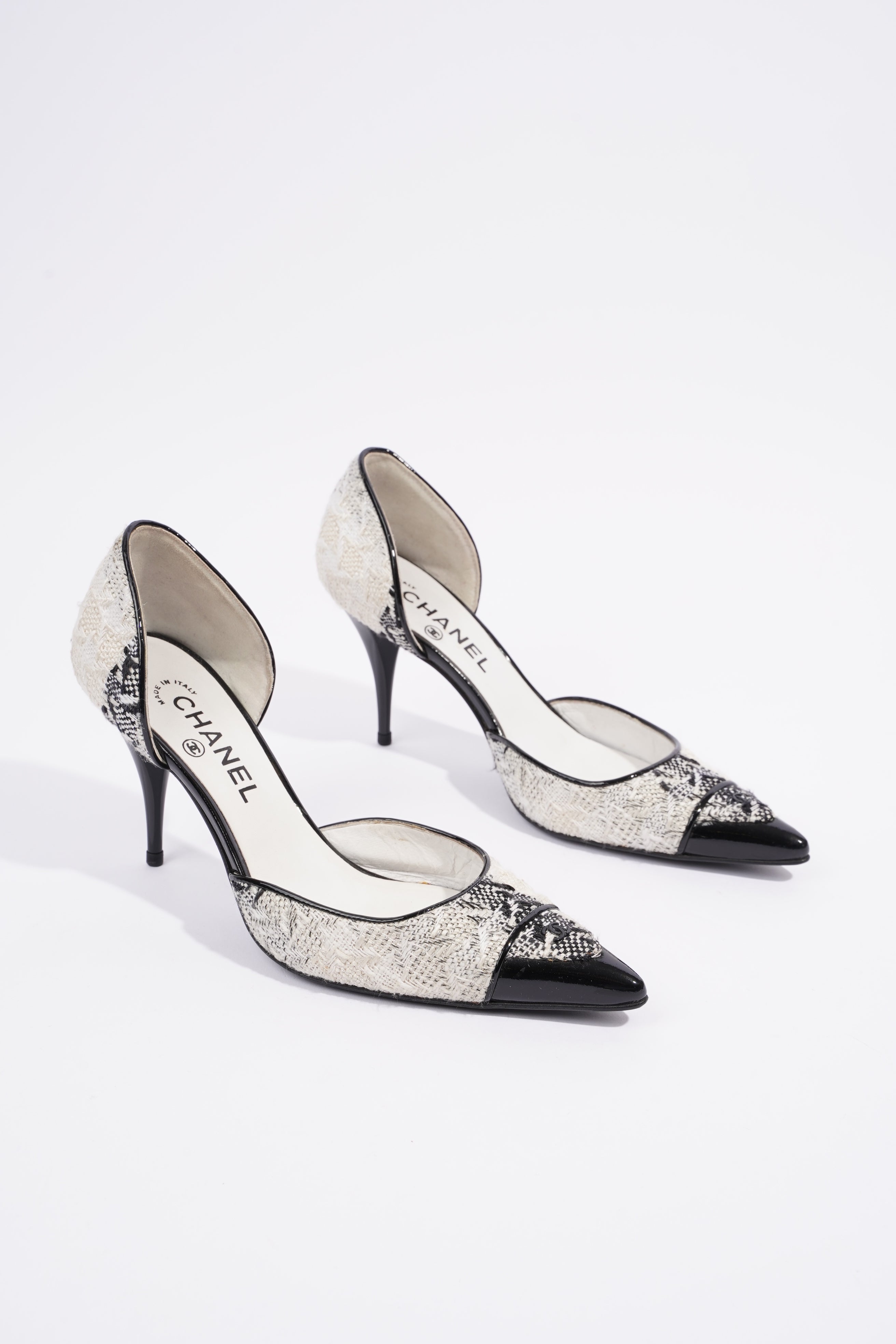 Chanel CC D'Orsay White / Black Tweed EU 38.5 UK 5.5