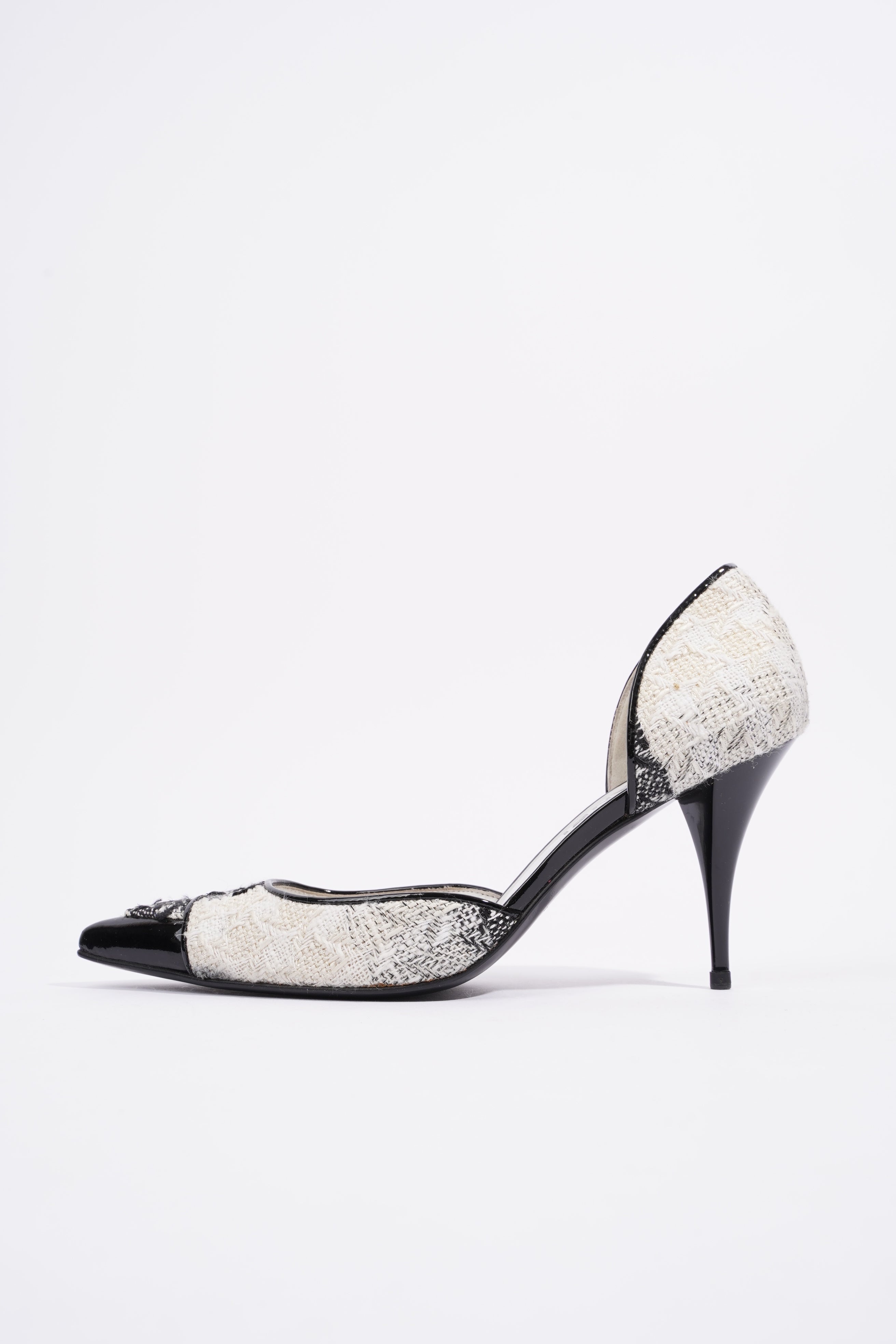 Chanel CC D'Orsay White / Black Tweed EU 38.5 UK 5.5