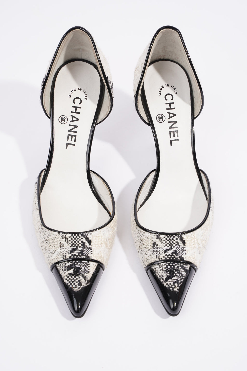Chanel CC D'Orsay White / Black Tweed EU 38.5 UK 5.5