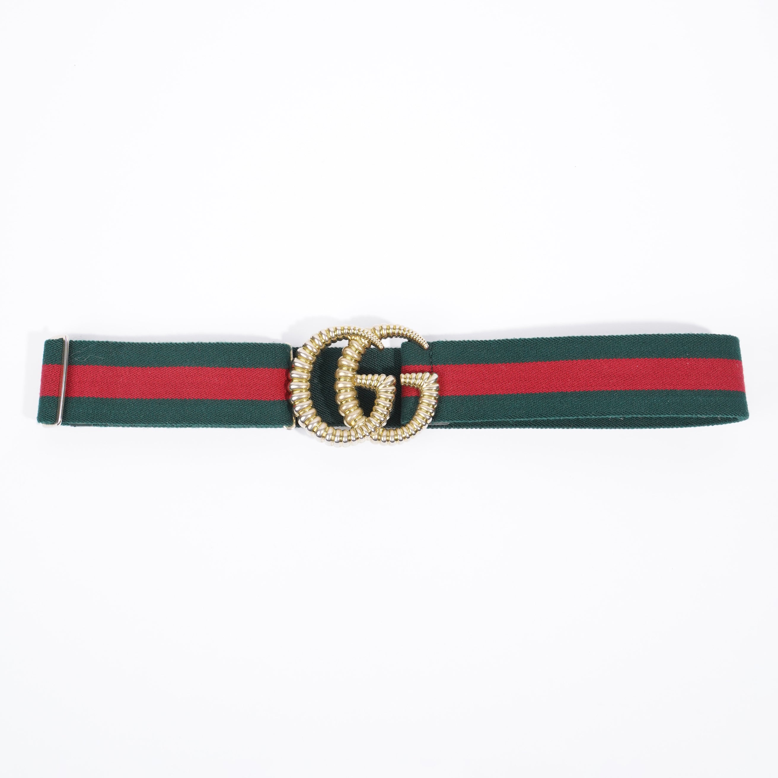 Gucci Elastic Torchon Double G Buckle Belt Red / Green Elastic 70cm 28"