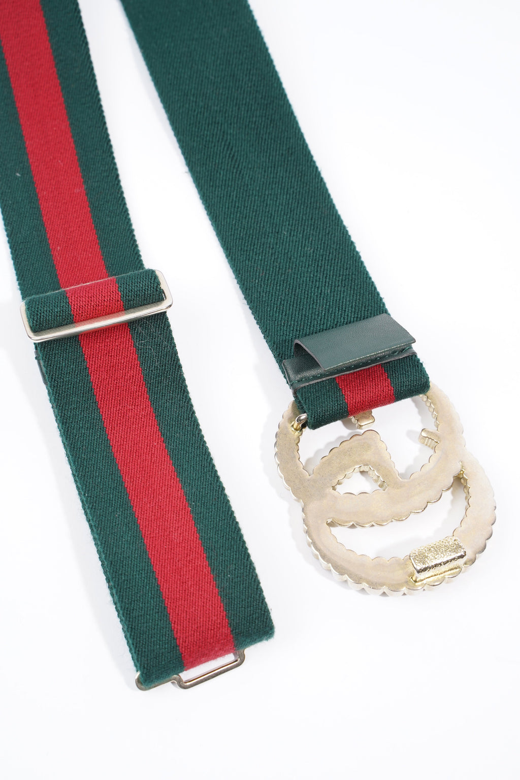 Gucci Elastic Torchon Double G Buckle Belt Red / Green Elastic 70cm 28"