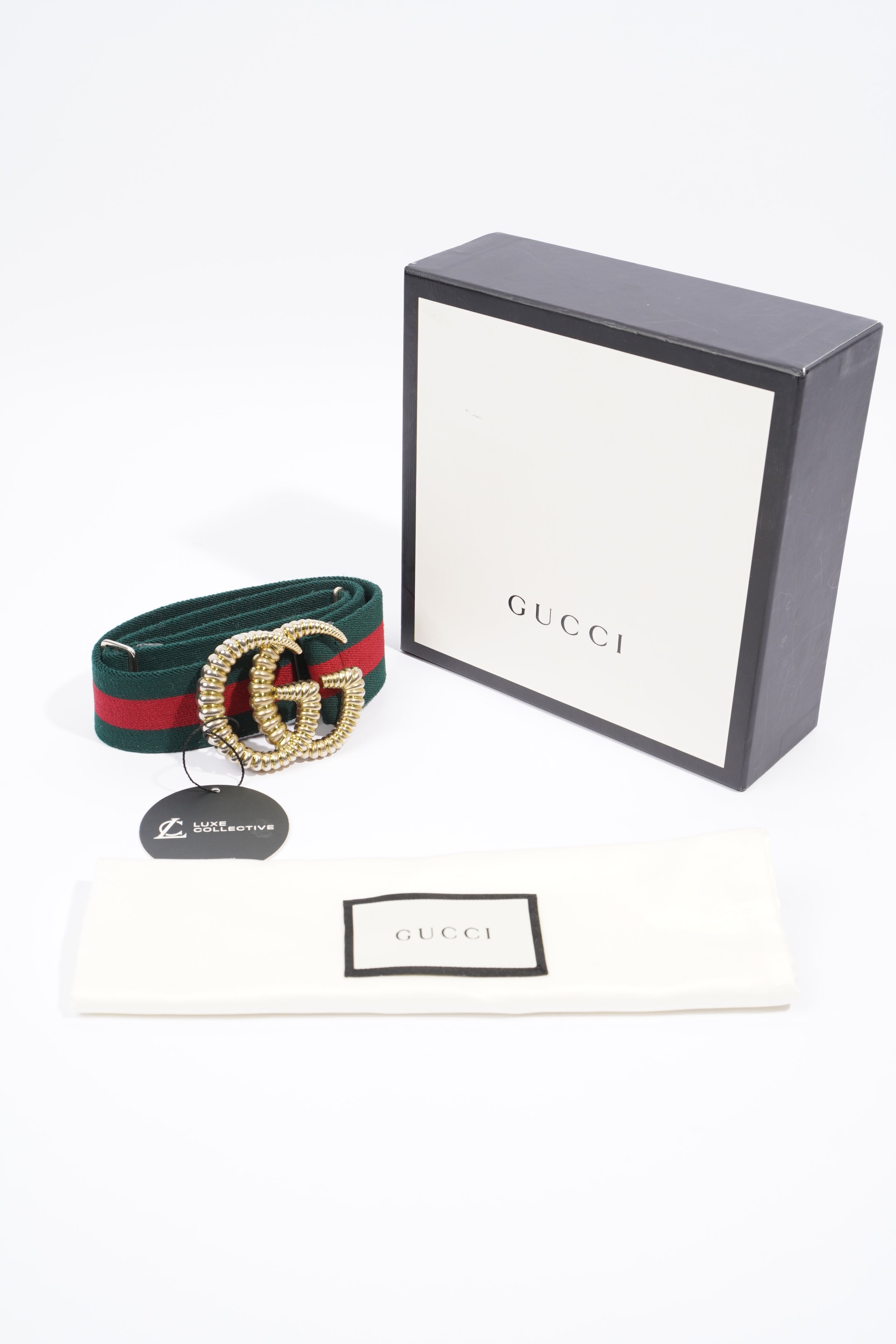 Gucci Elastic Torchon Double G Buckle Belt Red / Green Elastic 70cm 28"
