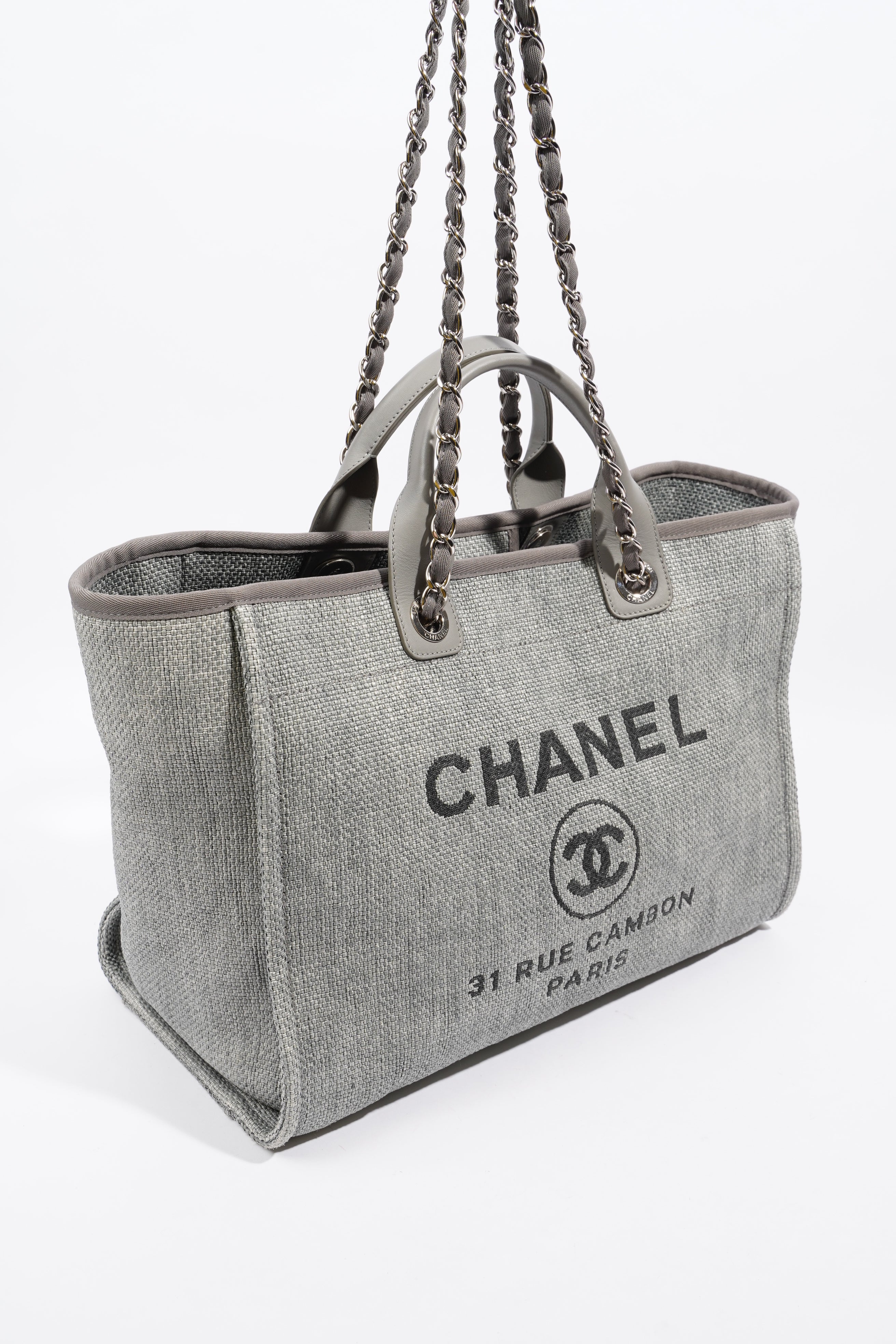 Chanel Deauville Bag Grey Canvas Small