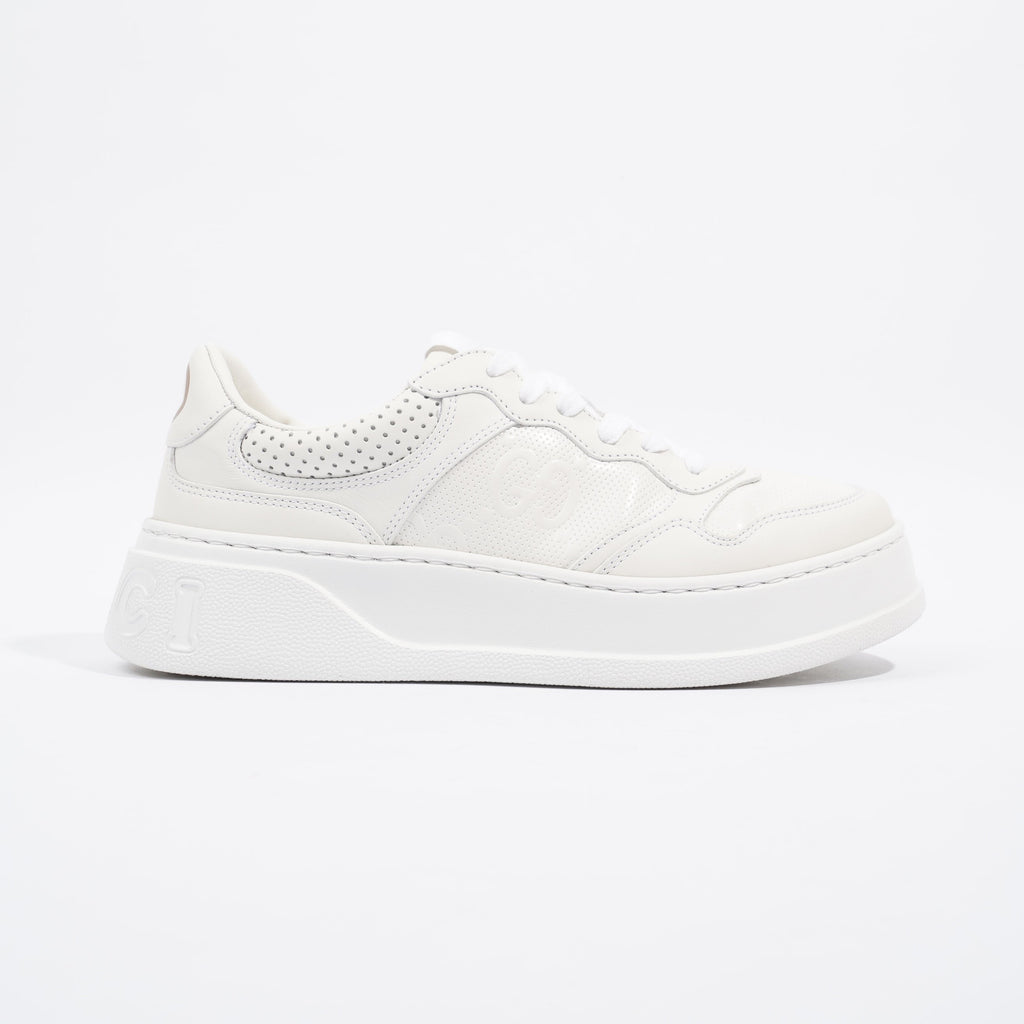 Gucci GG Logo  White Embossed Leather EU 38.5 UK 5.5