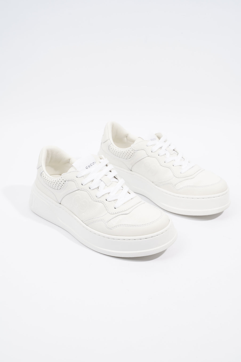 Gucci GG Logo  White Embossed Leather EU 38.5 UK 5.5