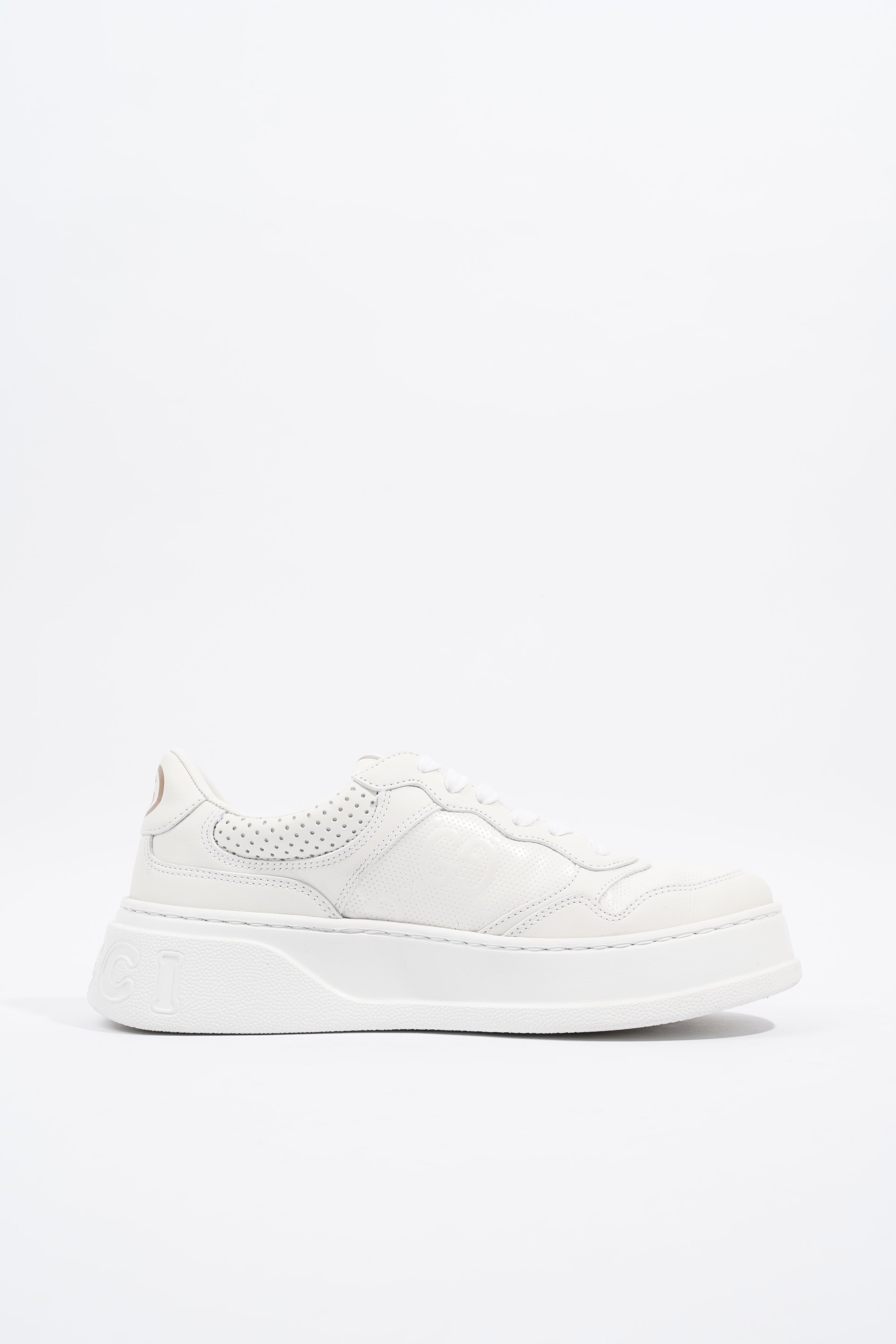 Gucci GG Logo  White Embossed Leather EU 38.5 UK 5.5