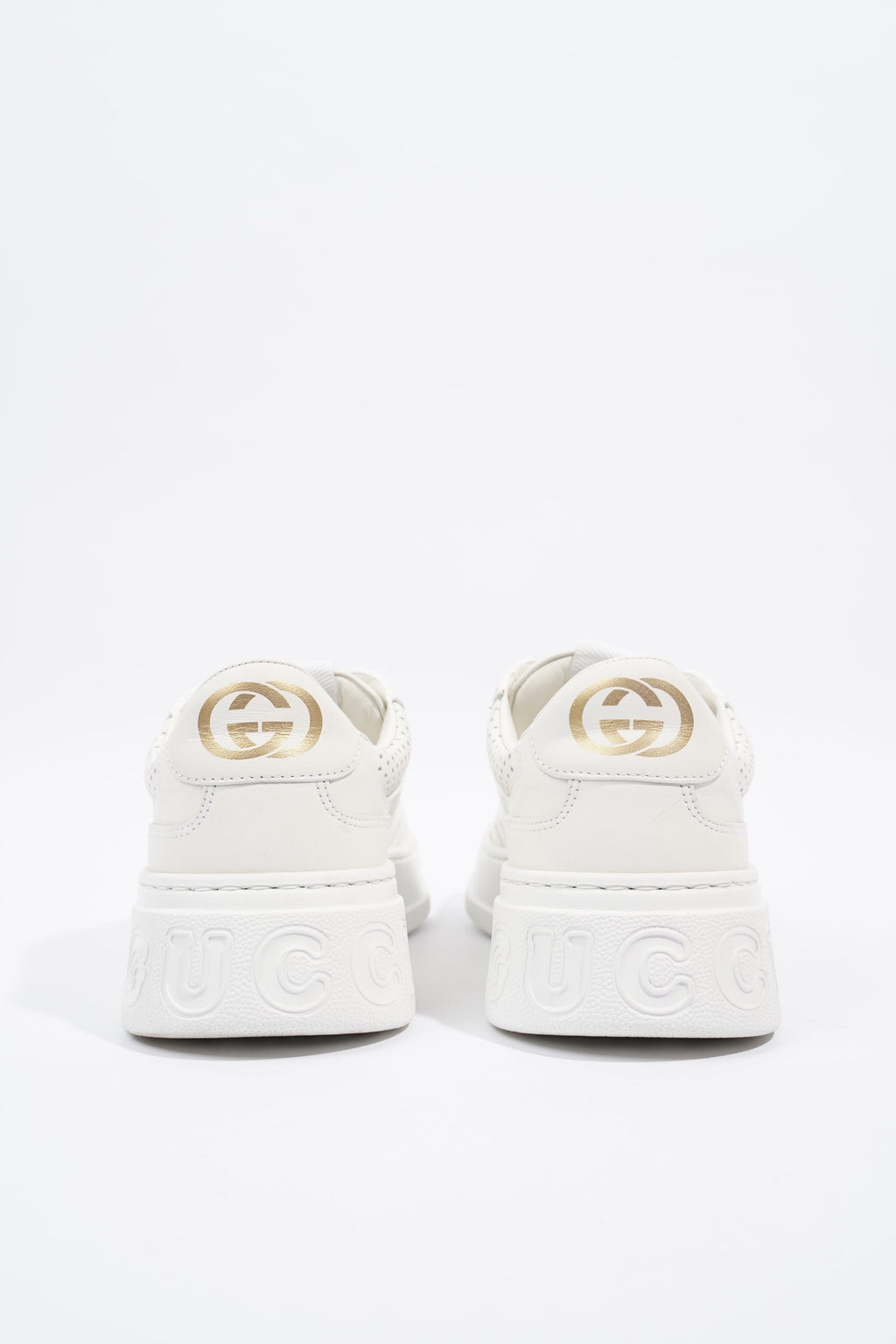 Gucci GG Logo  White Embossed Leather EU 38.5 UK 5.5
