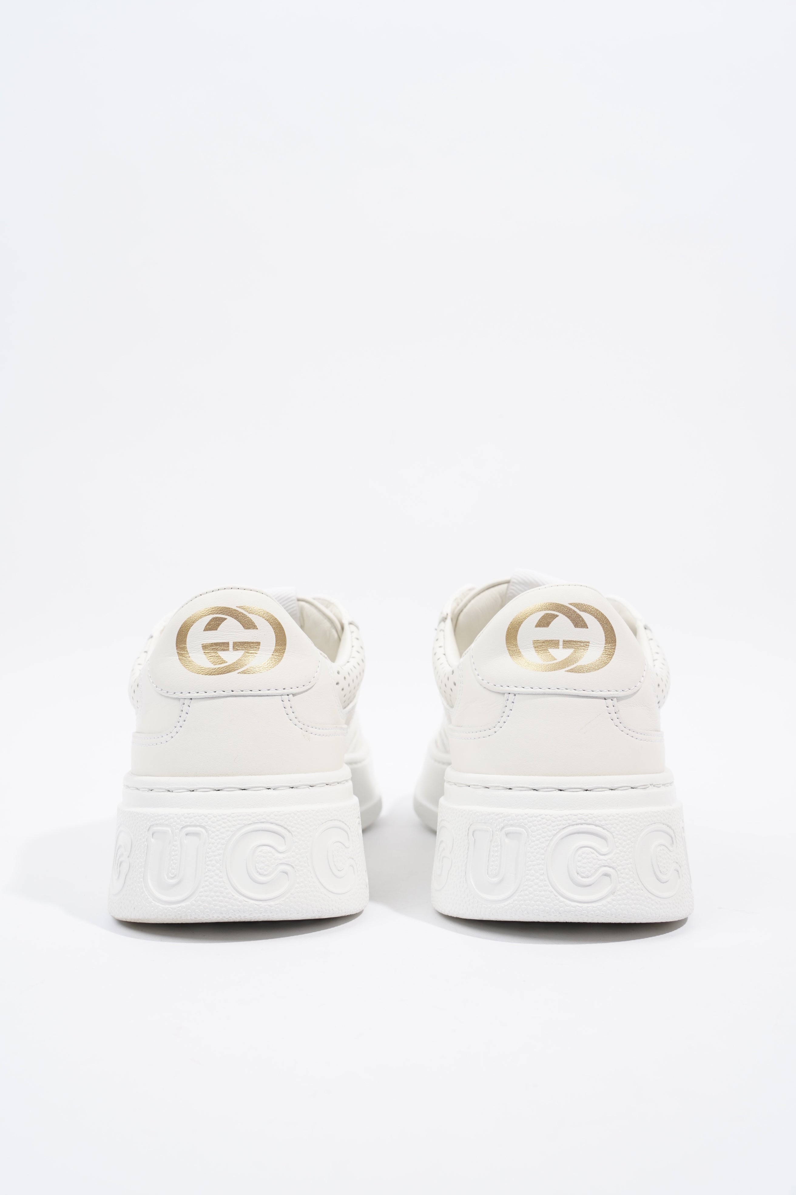 Gucci GG Logo  White Embossed Leather EU 38.5 UK 5.5