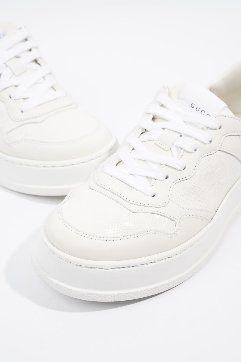 Gucci GG Logo  White Embossed Leather EU 38.5 UK 5.5