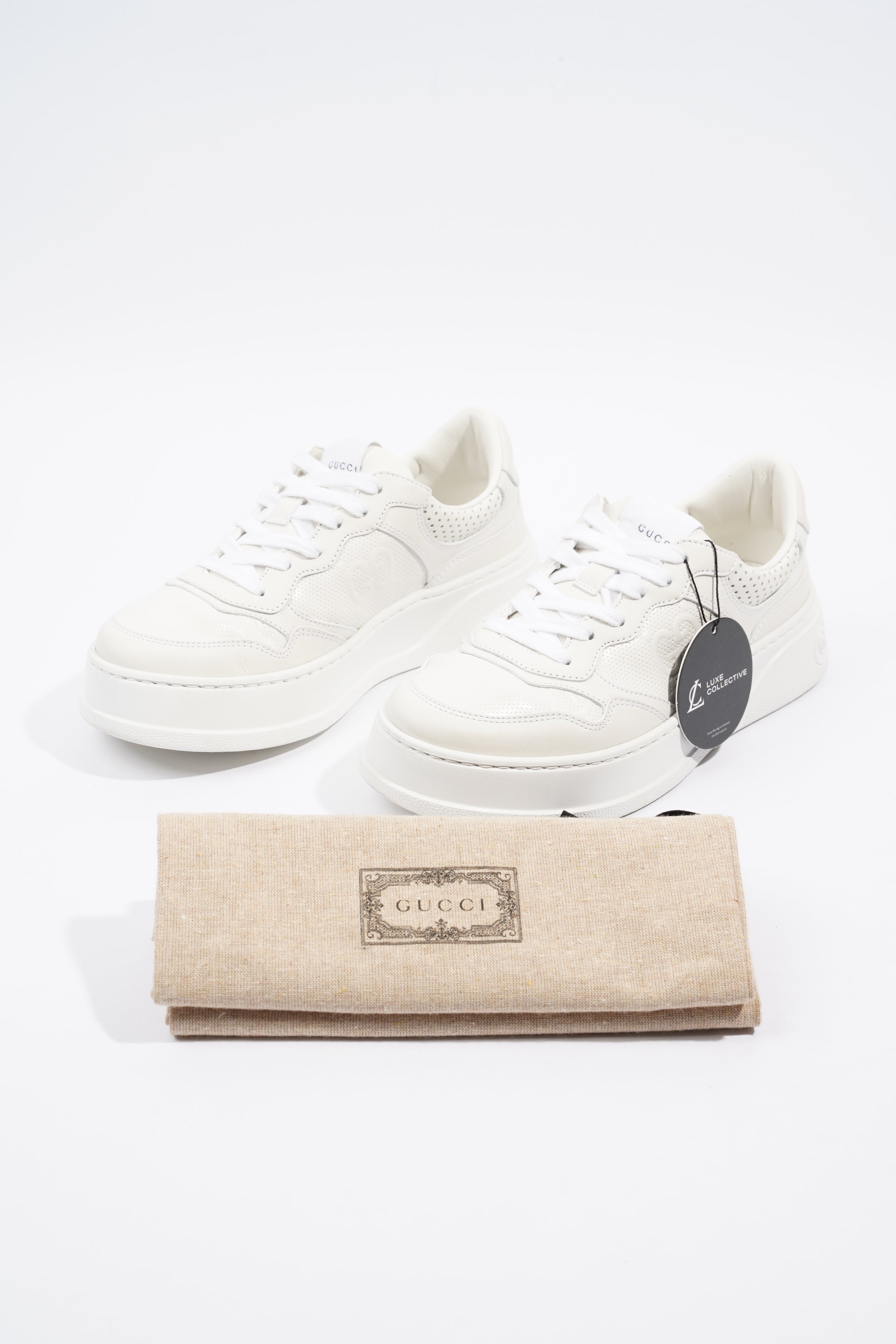 Gucci GG Logo  White Embossed Leather EU 38.5 UK 5.5