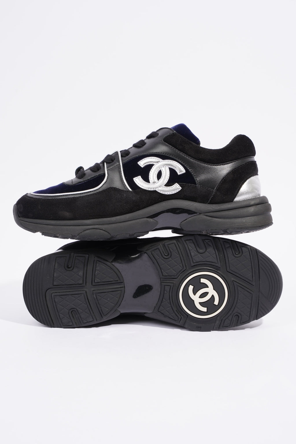 Chanel CC Logo Runner Black / Navy Velvet EU 38.5 UK 5.5