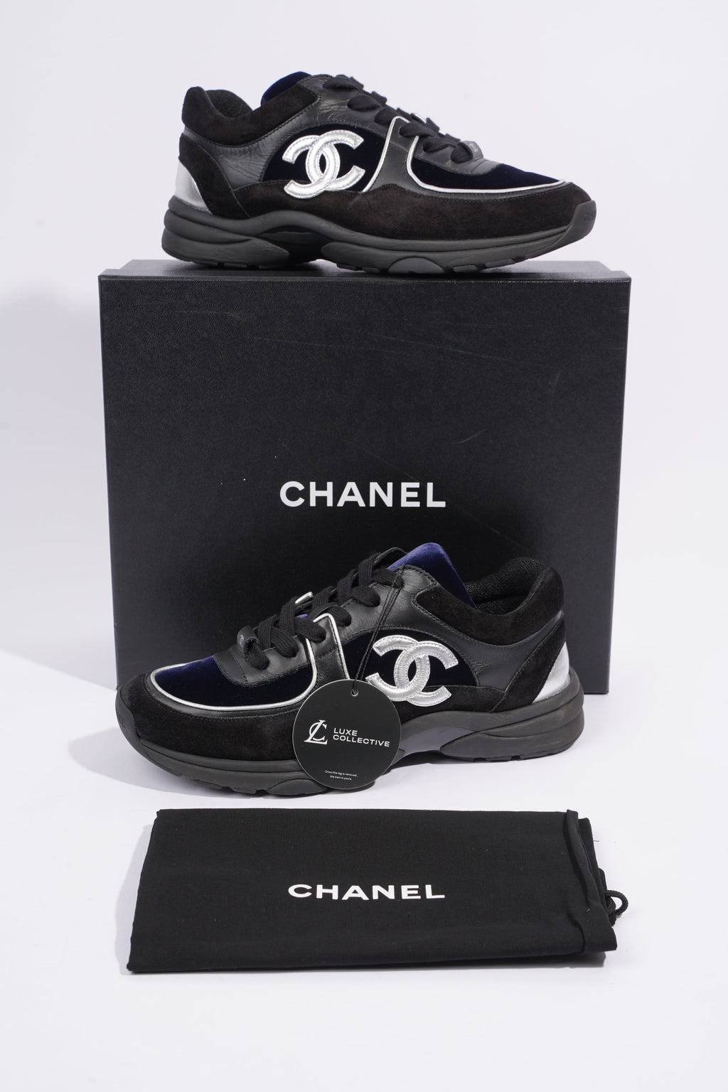 Chanel CC Logo Runner Black / Navy Velvet EU 38.5 UK 5.5