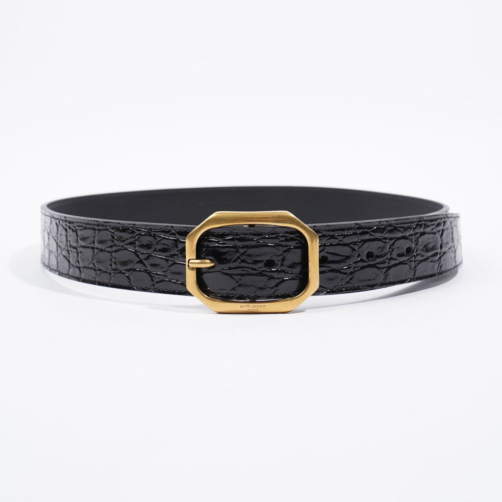 Saint Laurent Belt Black Embossed Leather 80cm 32"