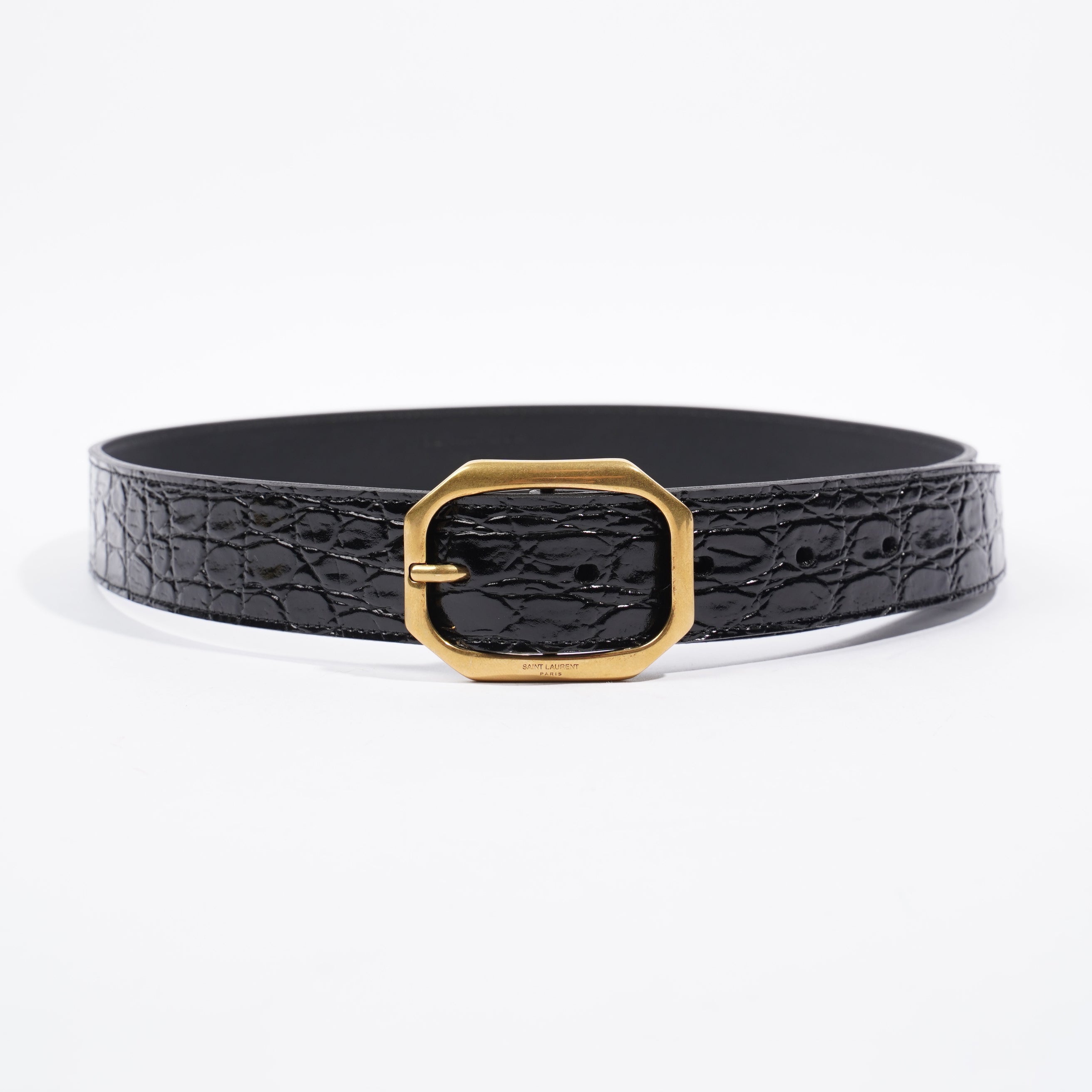 Saint Laurent Belt Black Embossed Leather 80cm 32"
