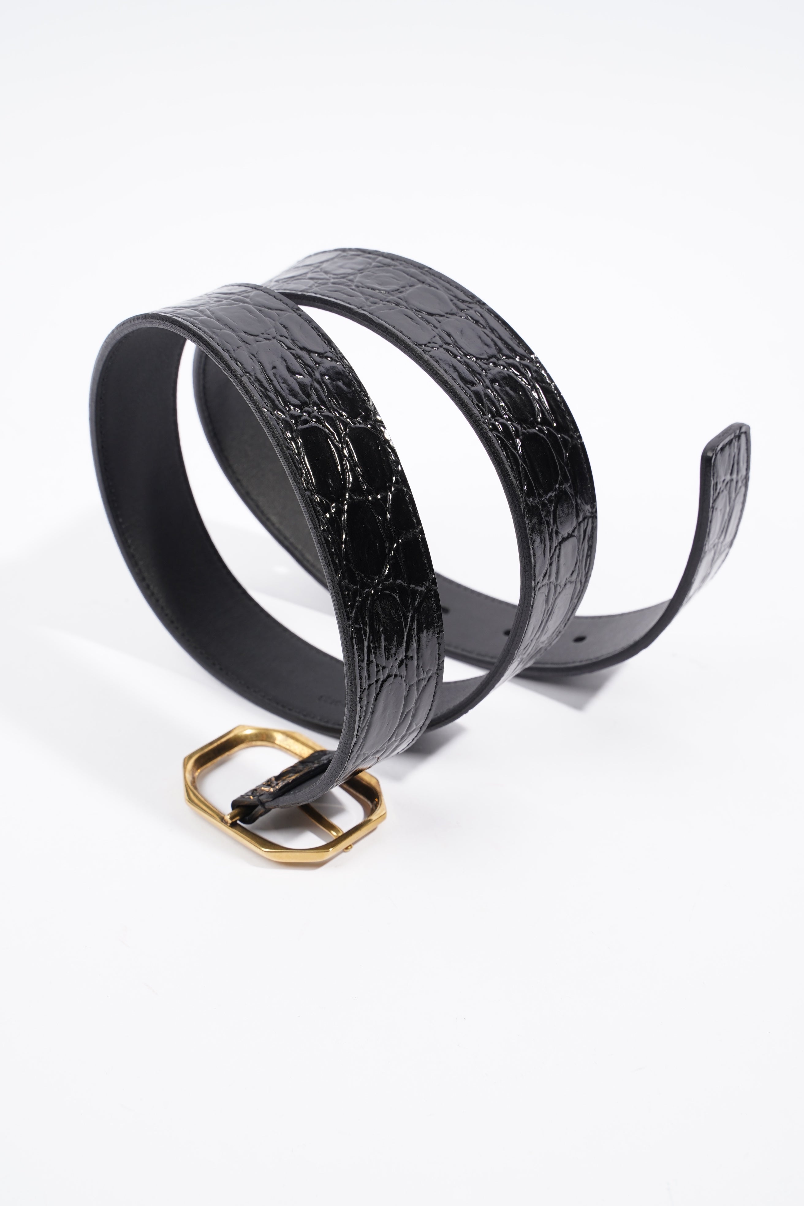 Saint Laurent Belt Black Embossed Leather 80cm 32"
