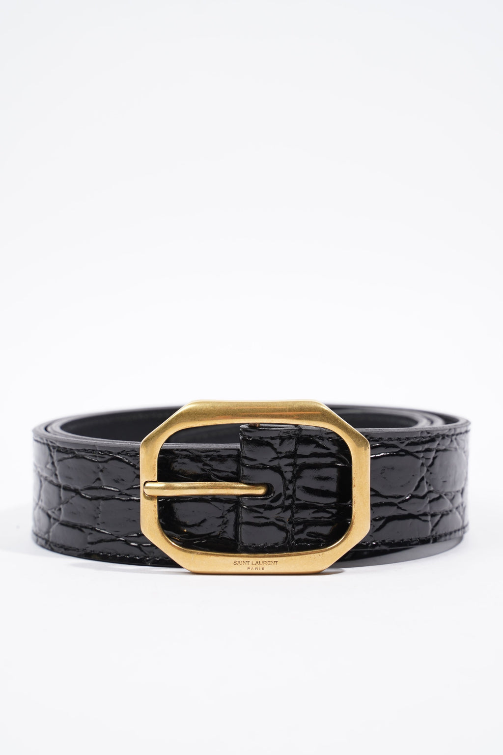 Saint Laurent Belt Black Embossed Leather 80cm 32"