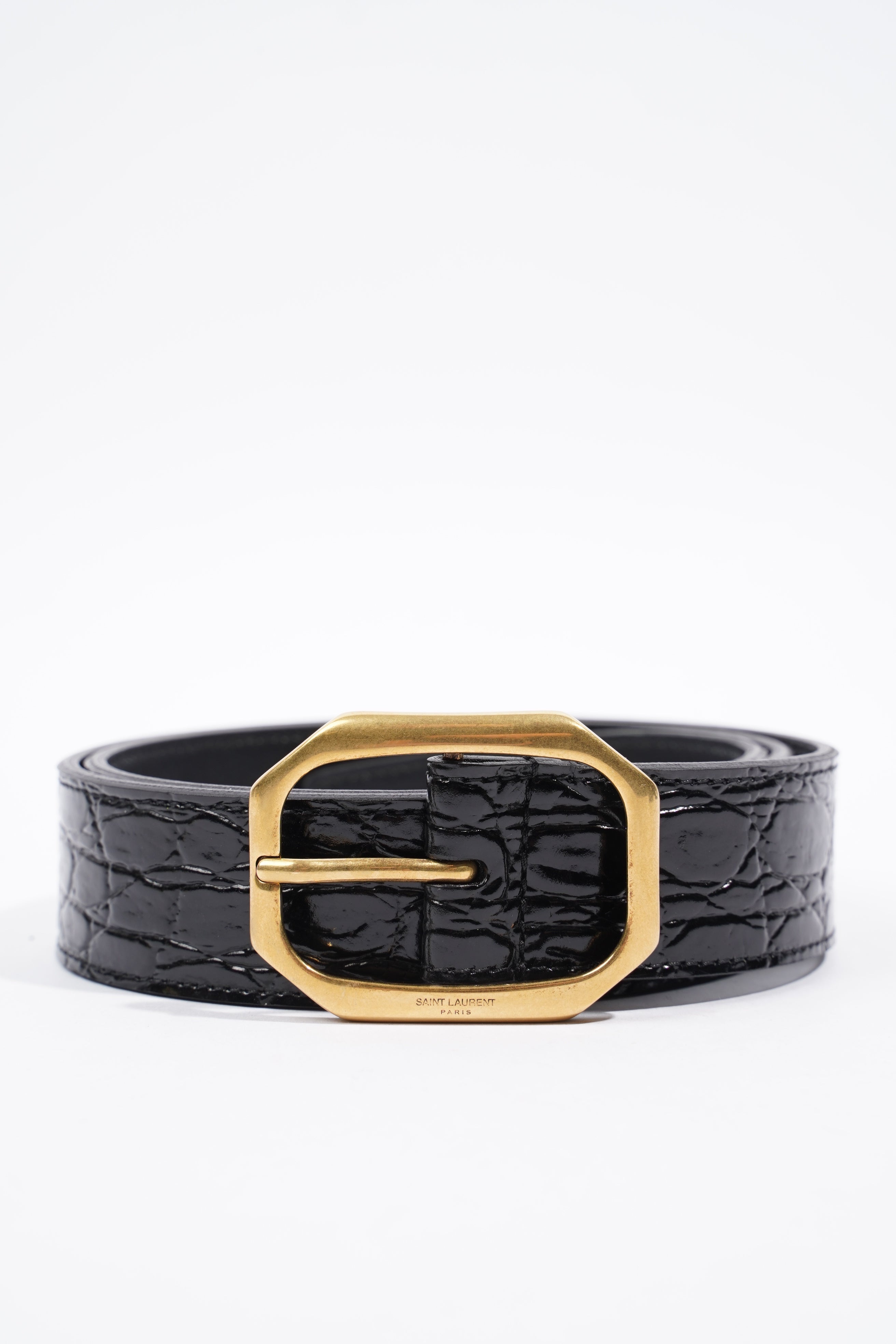 Saint Laurent Belt Black Embossed Leather 80cm 32"