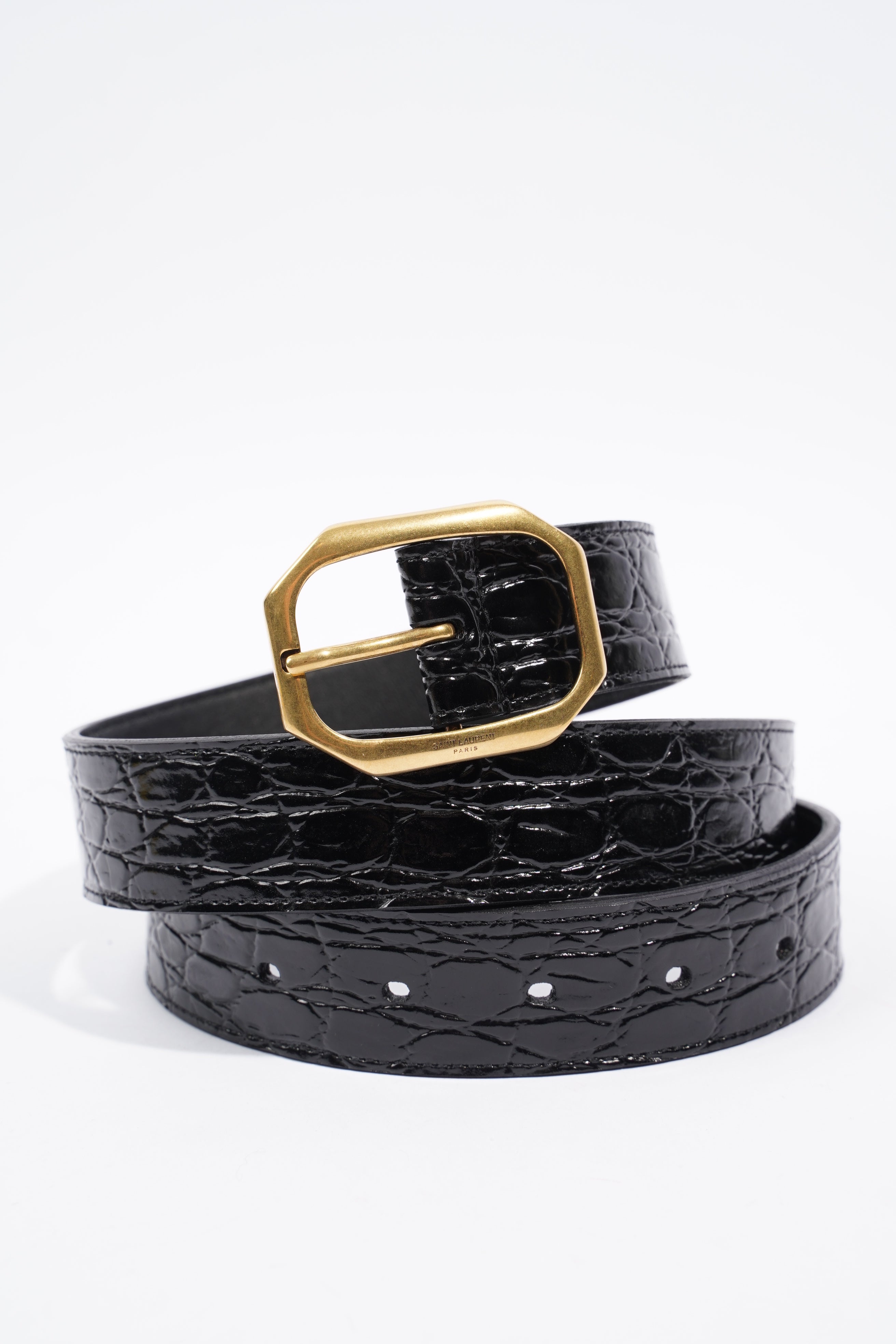 Saint Laurent Belt Black Embossed Leather 80cm 32"
